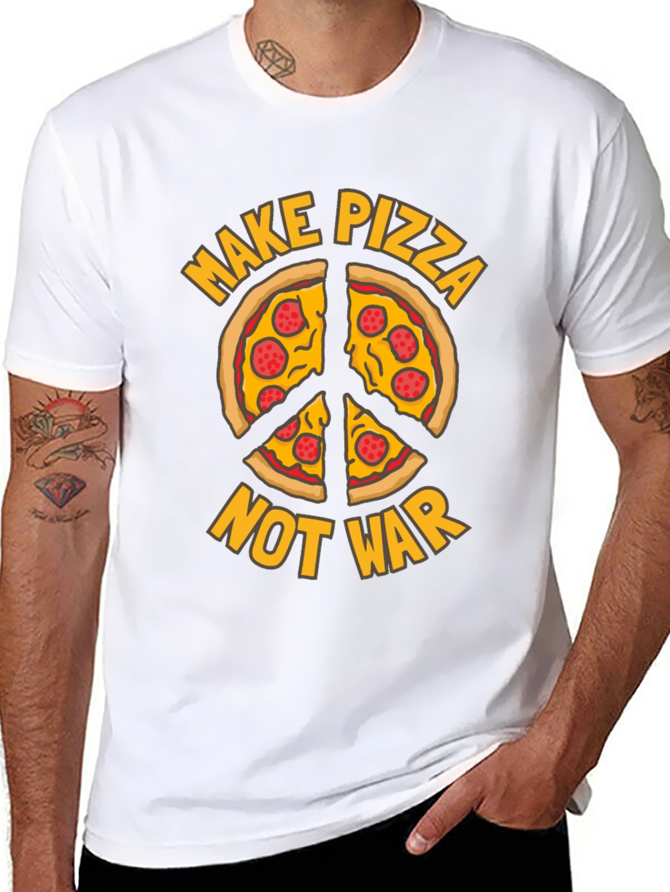 Black Make Pizza Not War T-Shirt Peace Sign Foodie Tee view 8