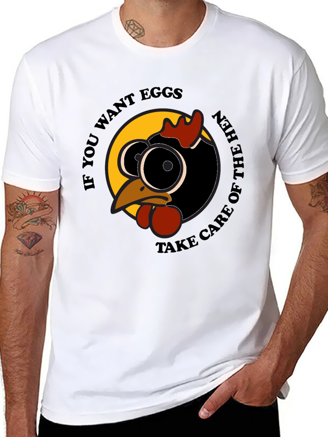 Black Funny Hen T-Shirt - If You Want Eggs Humor Tee view 8