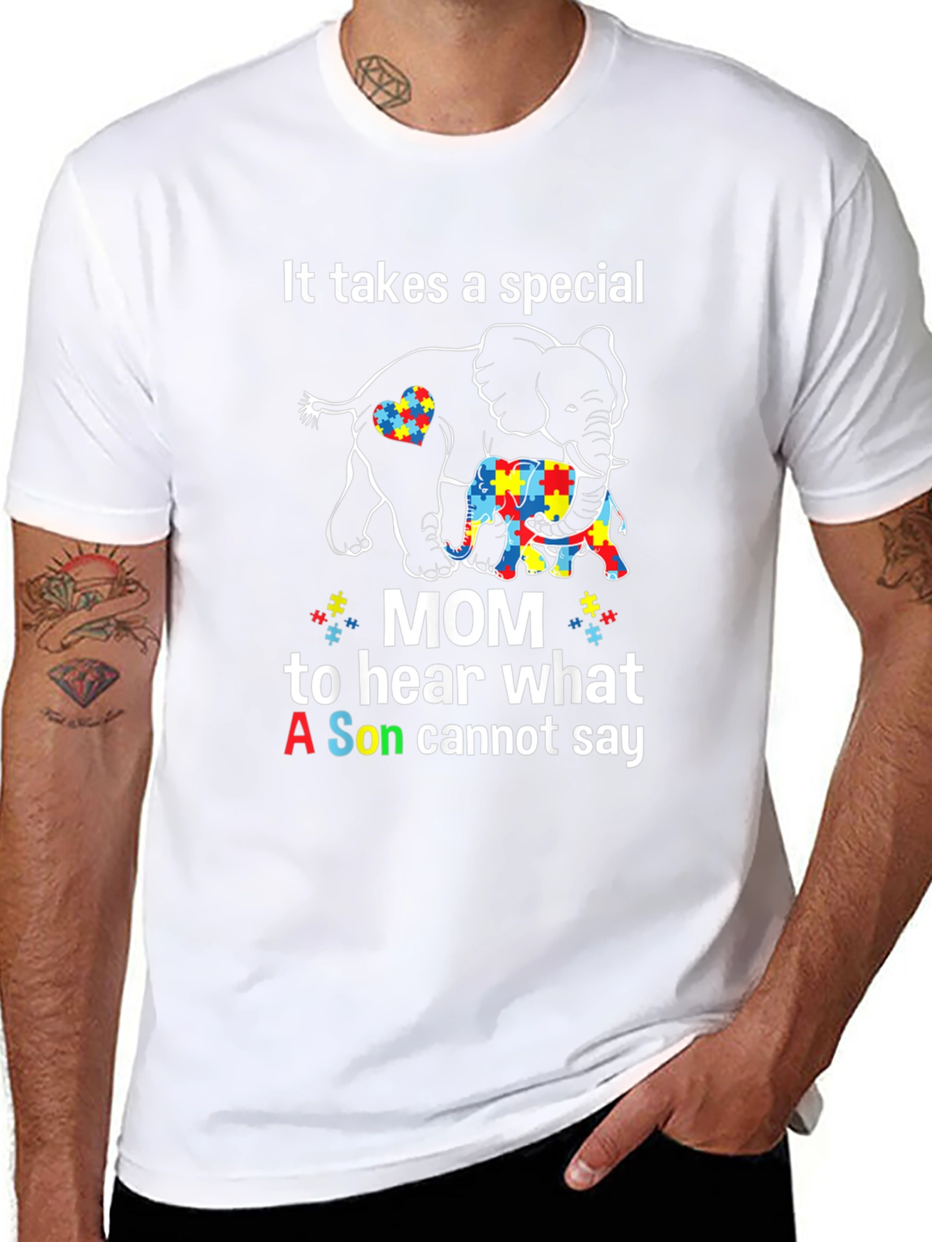 Black Autism Awareness T-Shirt: Special Mom Elephant Design view 8