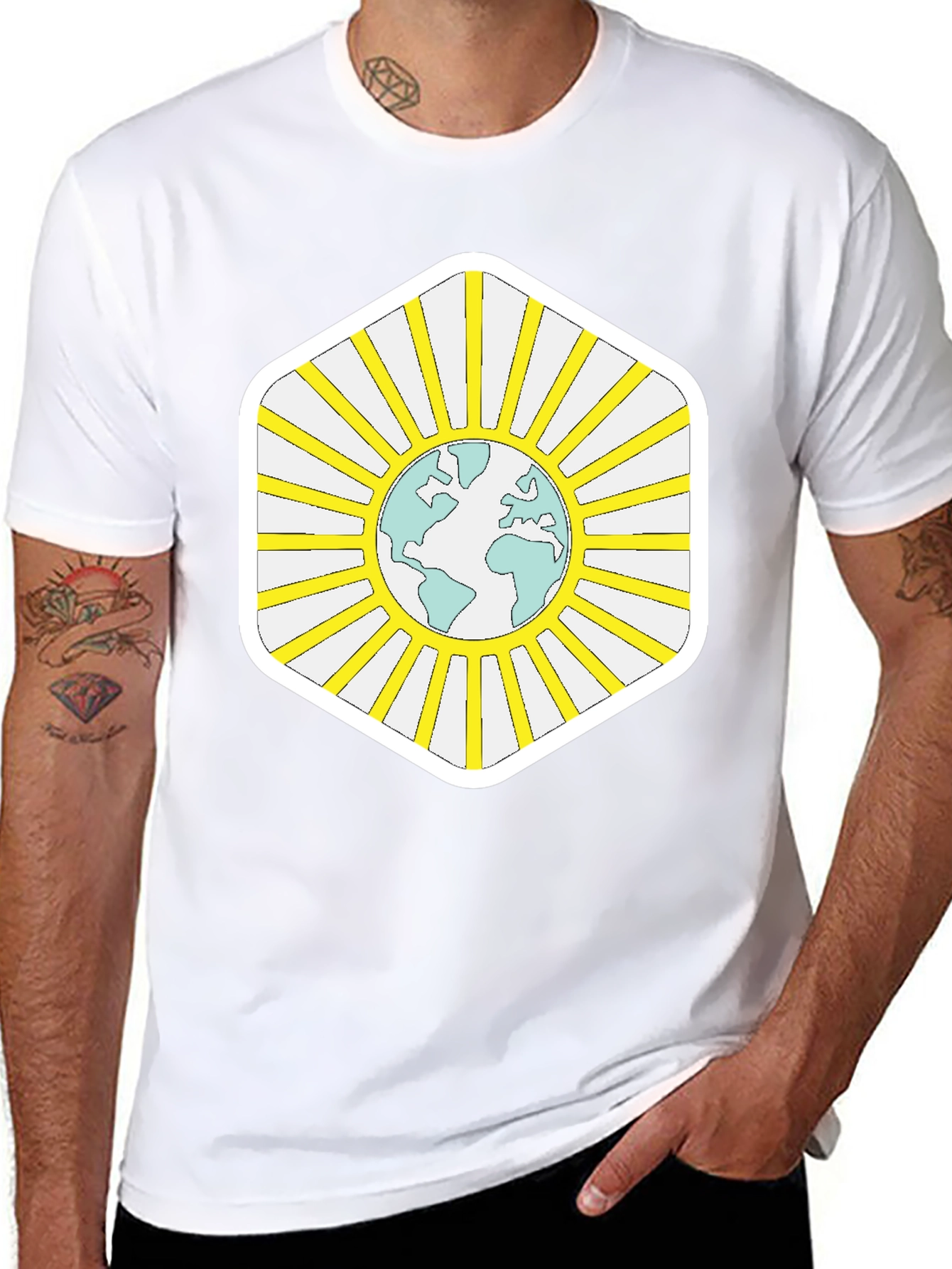 Black Global Harmony Tee - Earth Sun Graphic Black T-Shirt view 8