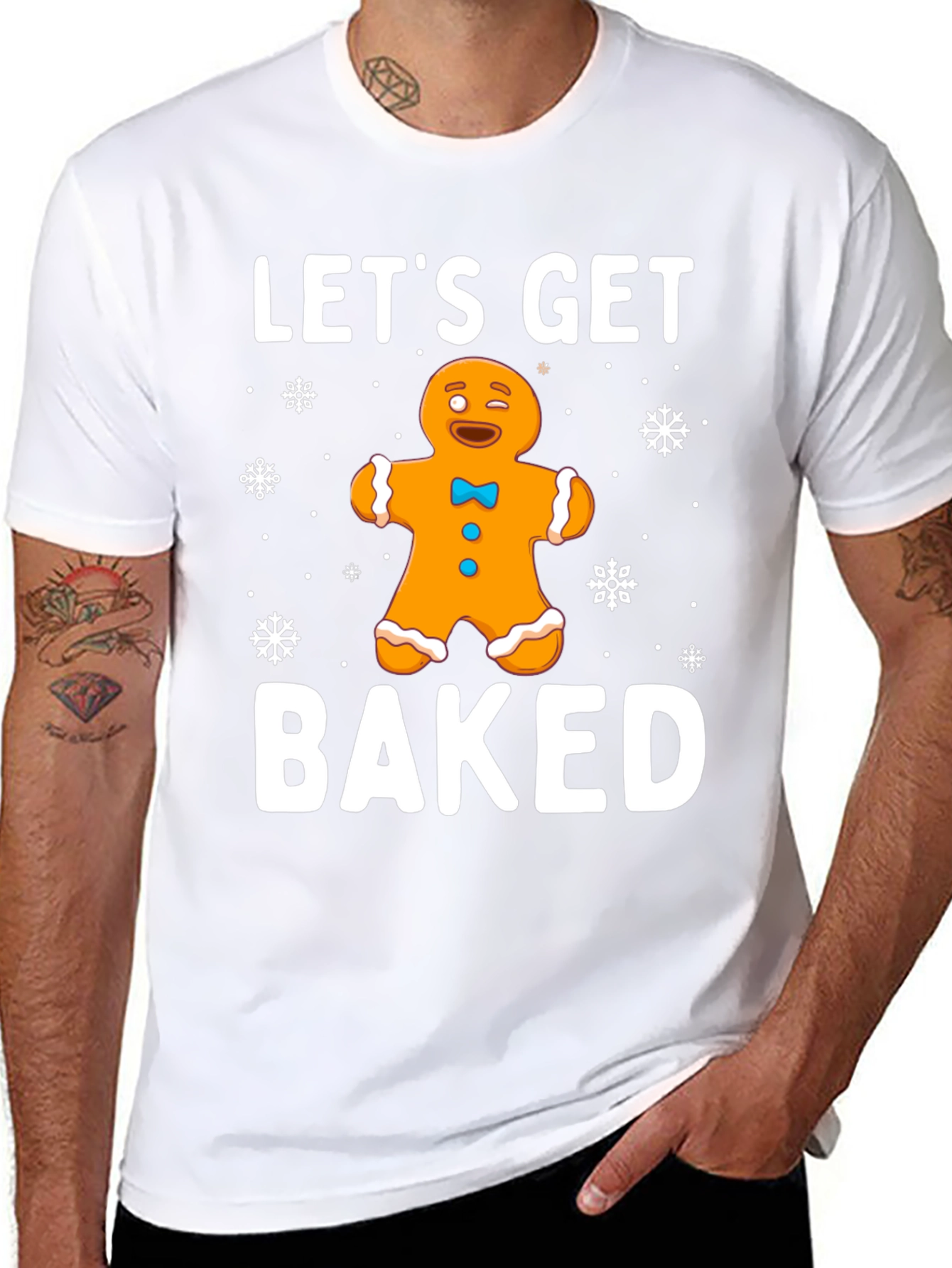 Black Let's Get Baked Gingerbread Holiday T-Shirt view 8