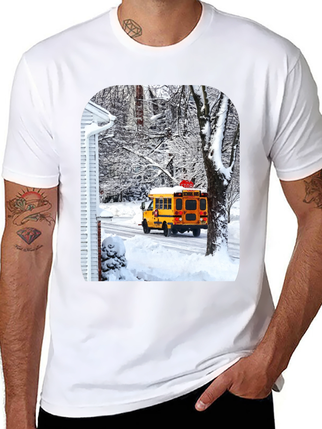 Black Winter School Bus T-Shirt view 8