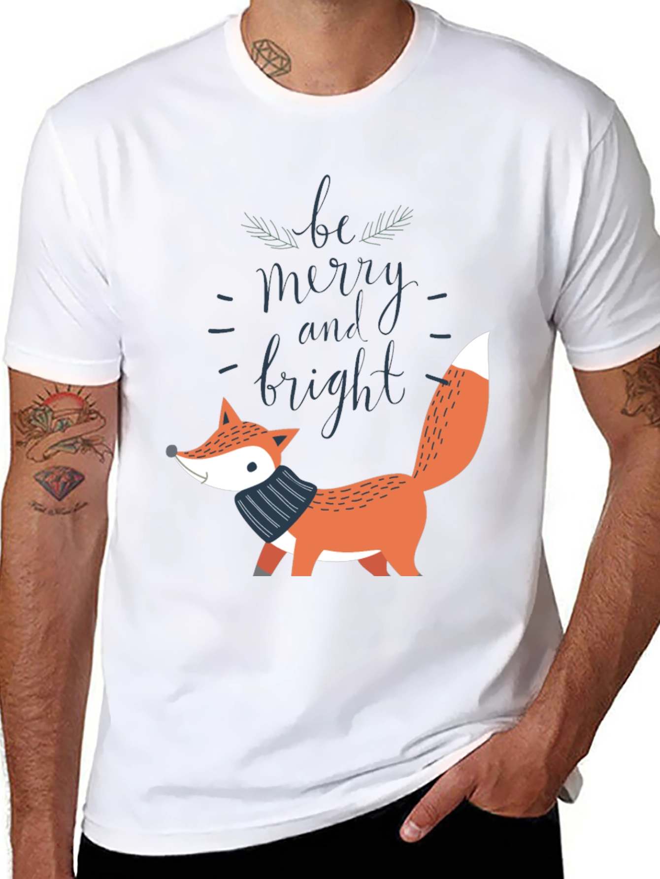 Black Be Merry and Bright Fox Graphic Tee view 8
