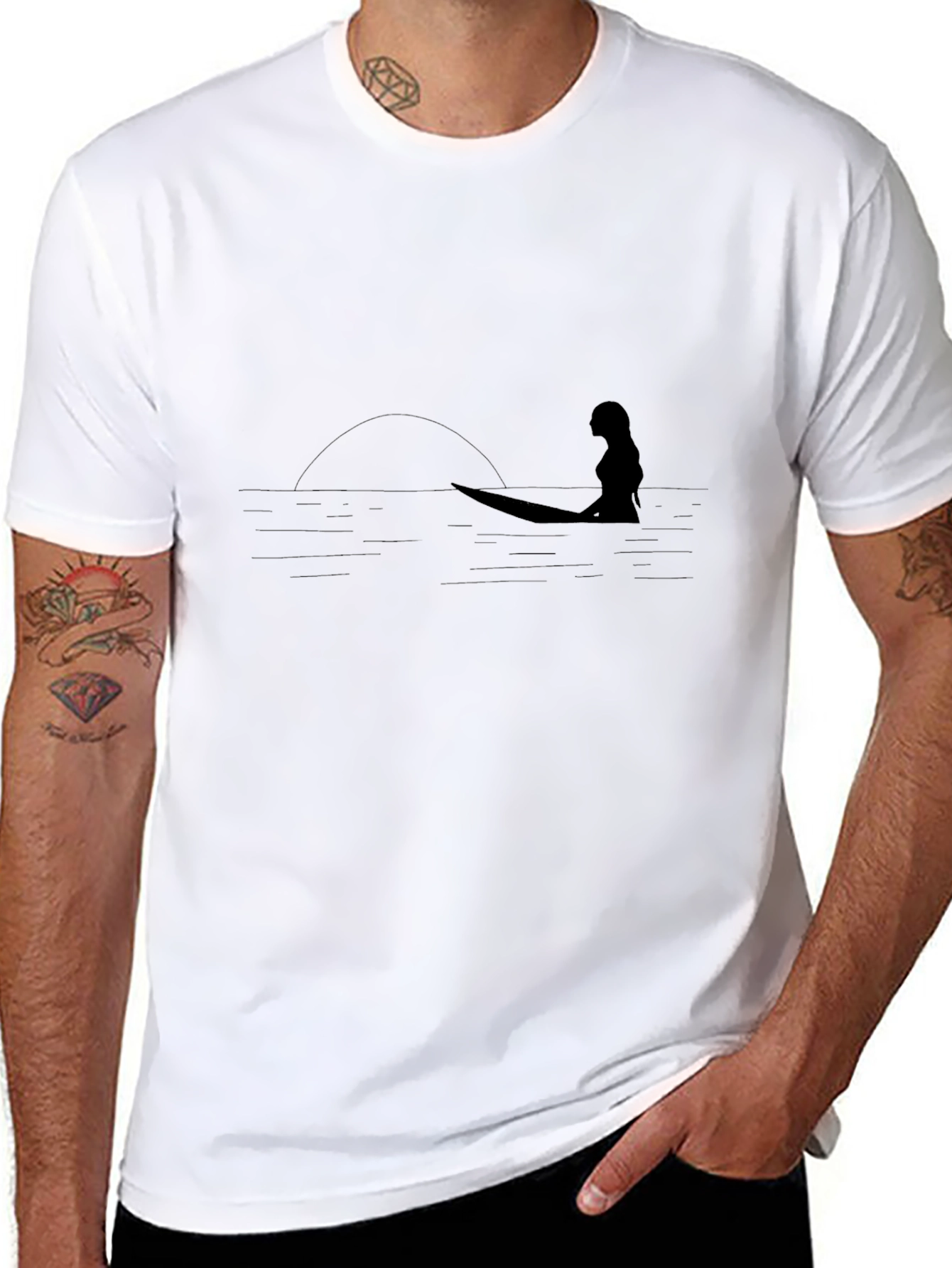 Black Surfer Silhouette Black Graphic Tee view 8