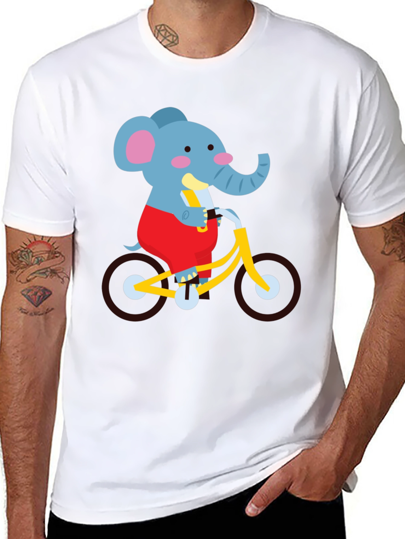Black Elephant on Bike Graphic Tee - Fun Cartoon Shirt view 8