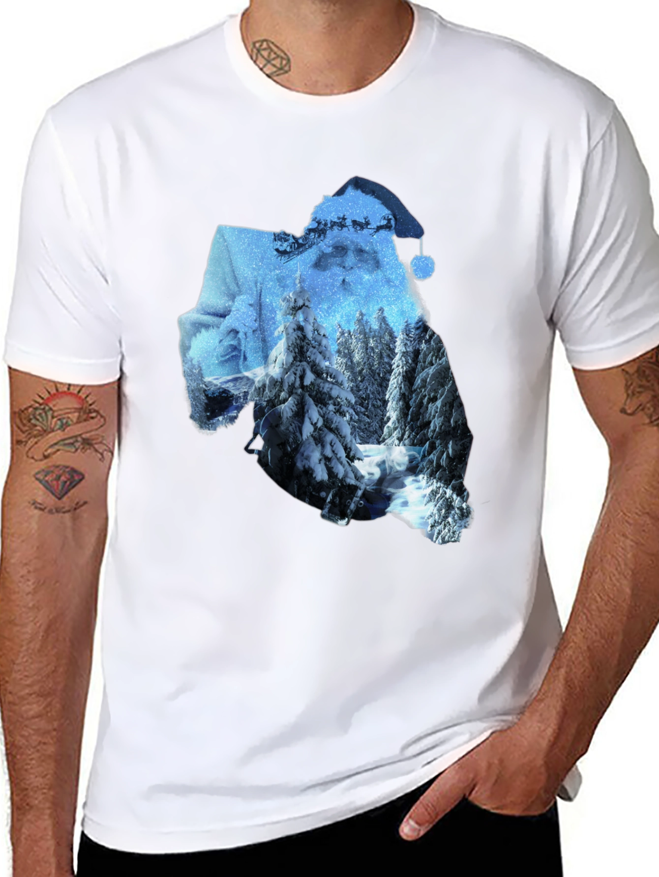 Black Santa Winter Scene Graphic Tee - Black view 8