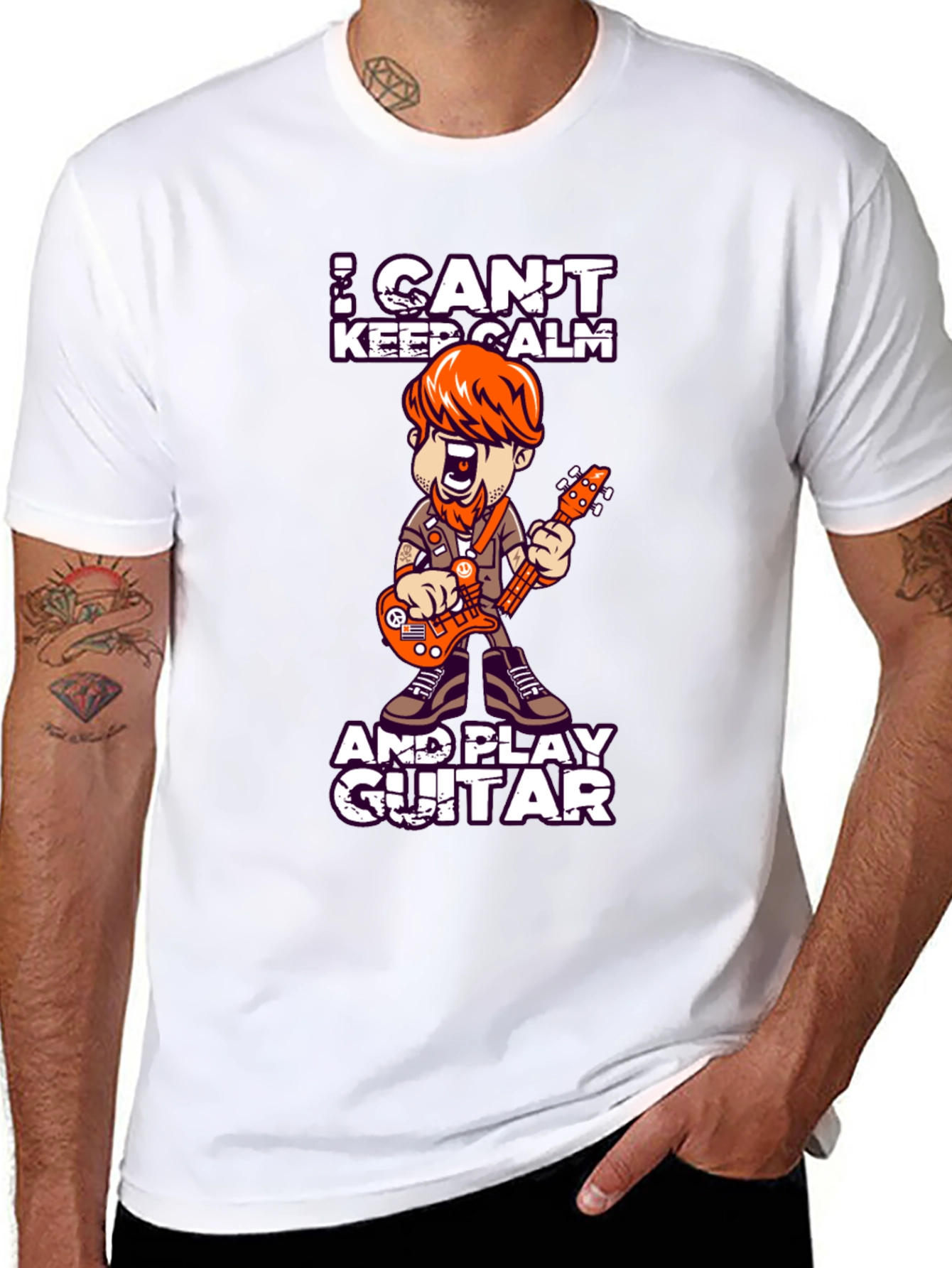 Black I Can't Keep Calm and Play Guitar T-Shirt view 8