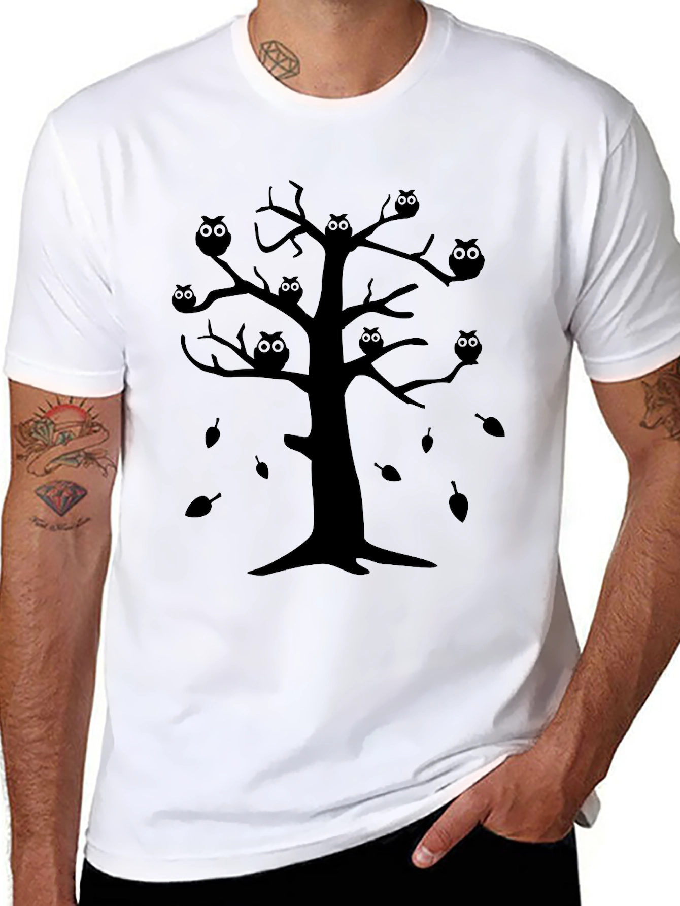 Black Owl Tree Graphic Black T-Shirt view 8