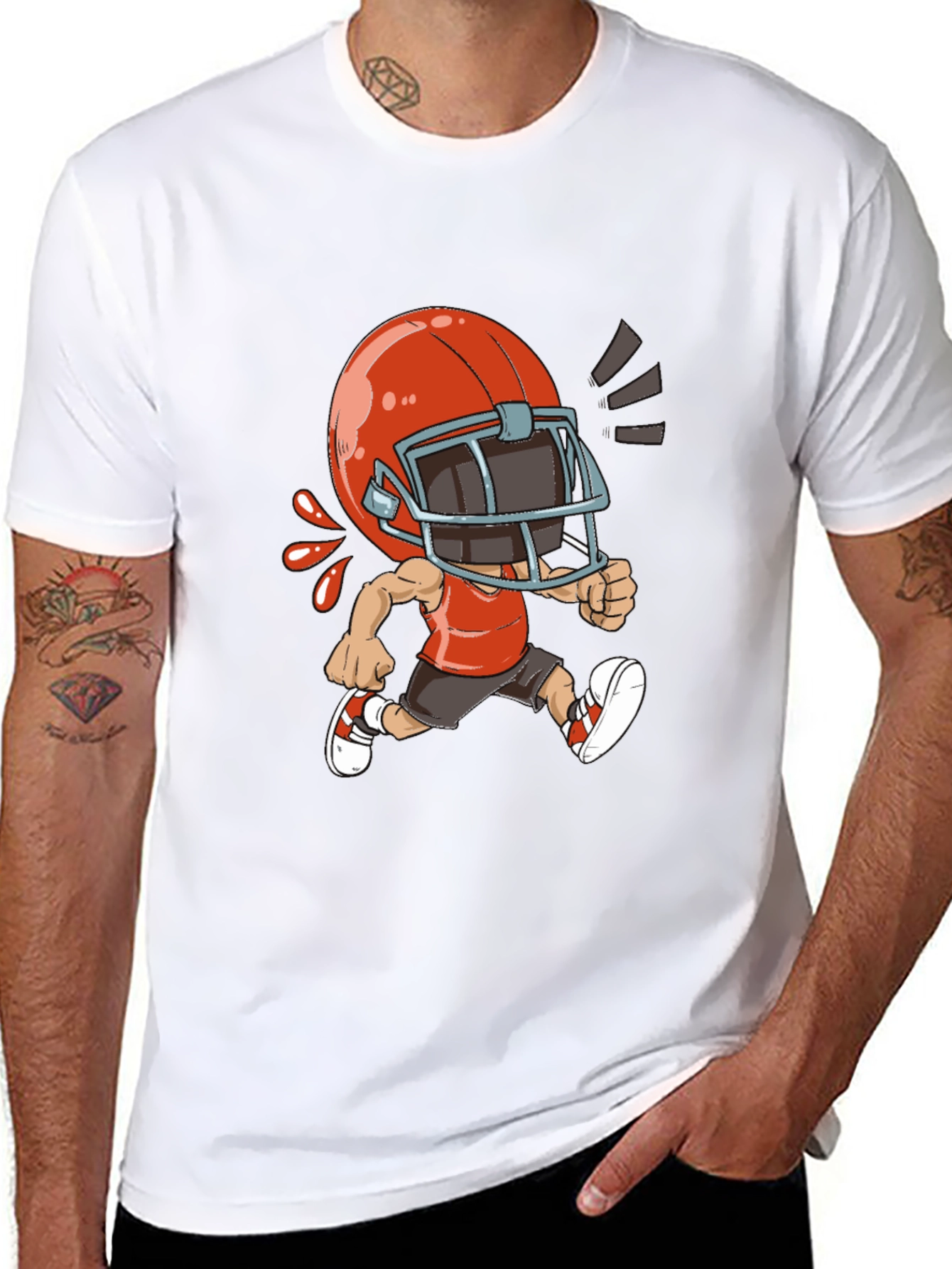 Black Cartoon Football Player Black T-Shirt view 8