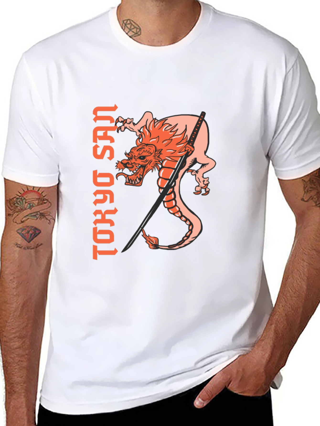 Black Tokyo San Dragon Graphic Tee - Black Cotton Blend view 8