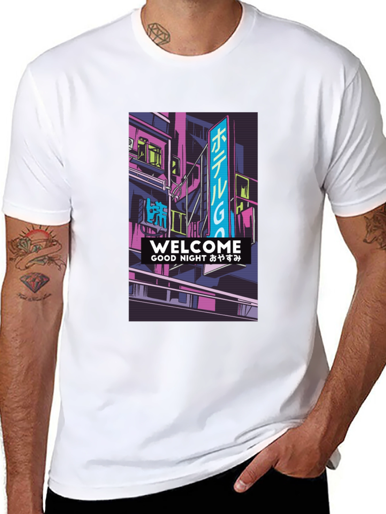 Black Neon Cityscape Graphic T-Shirt view 8