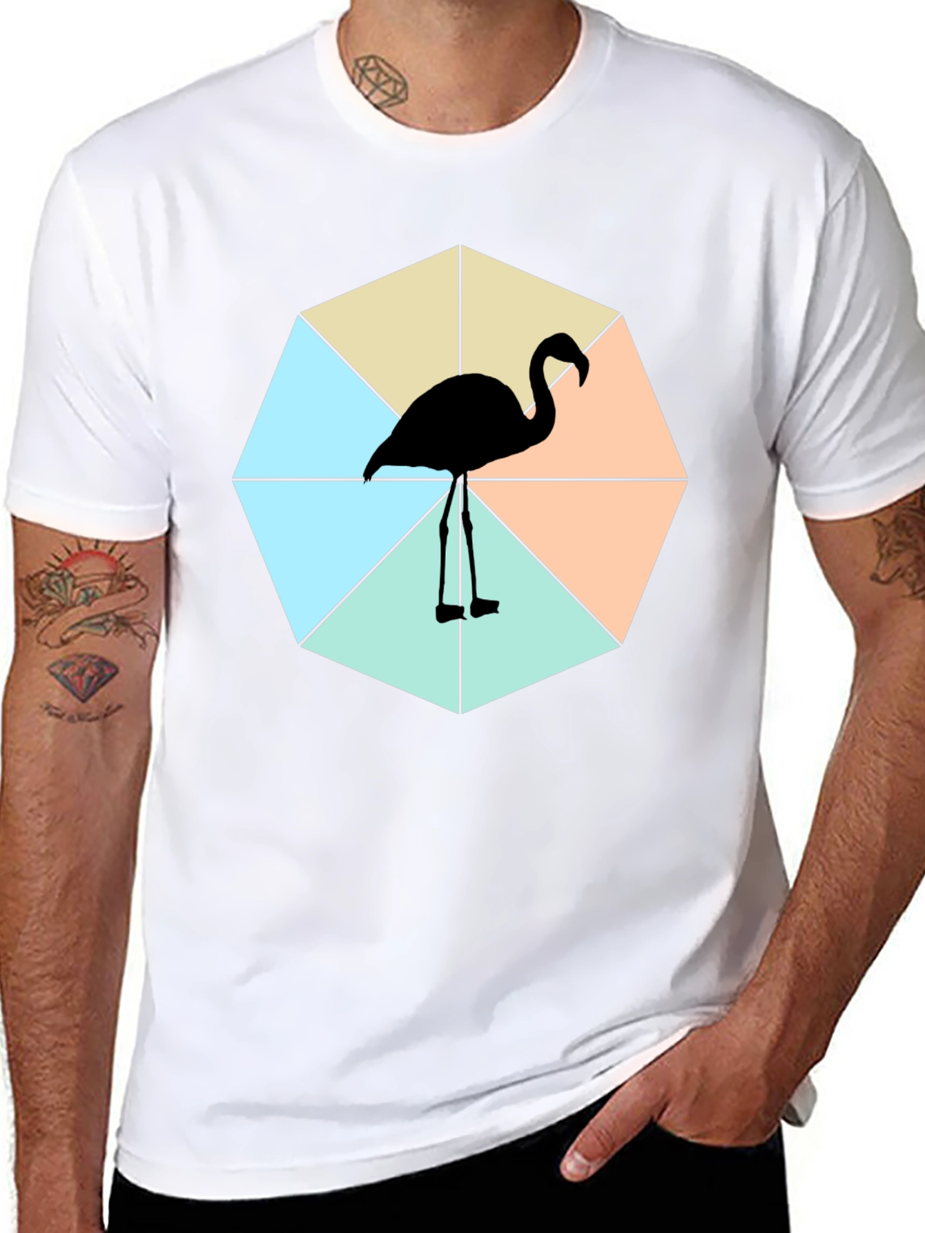 Black Trendy Flamingo Graphic Tee - Casual Black Shirt view 8