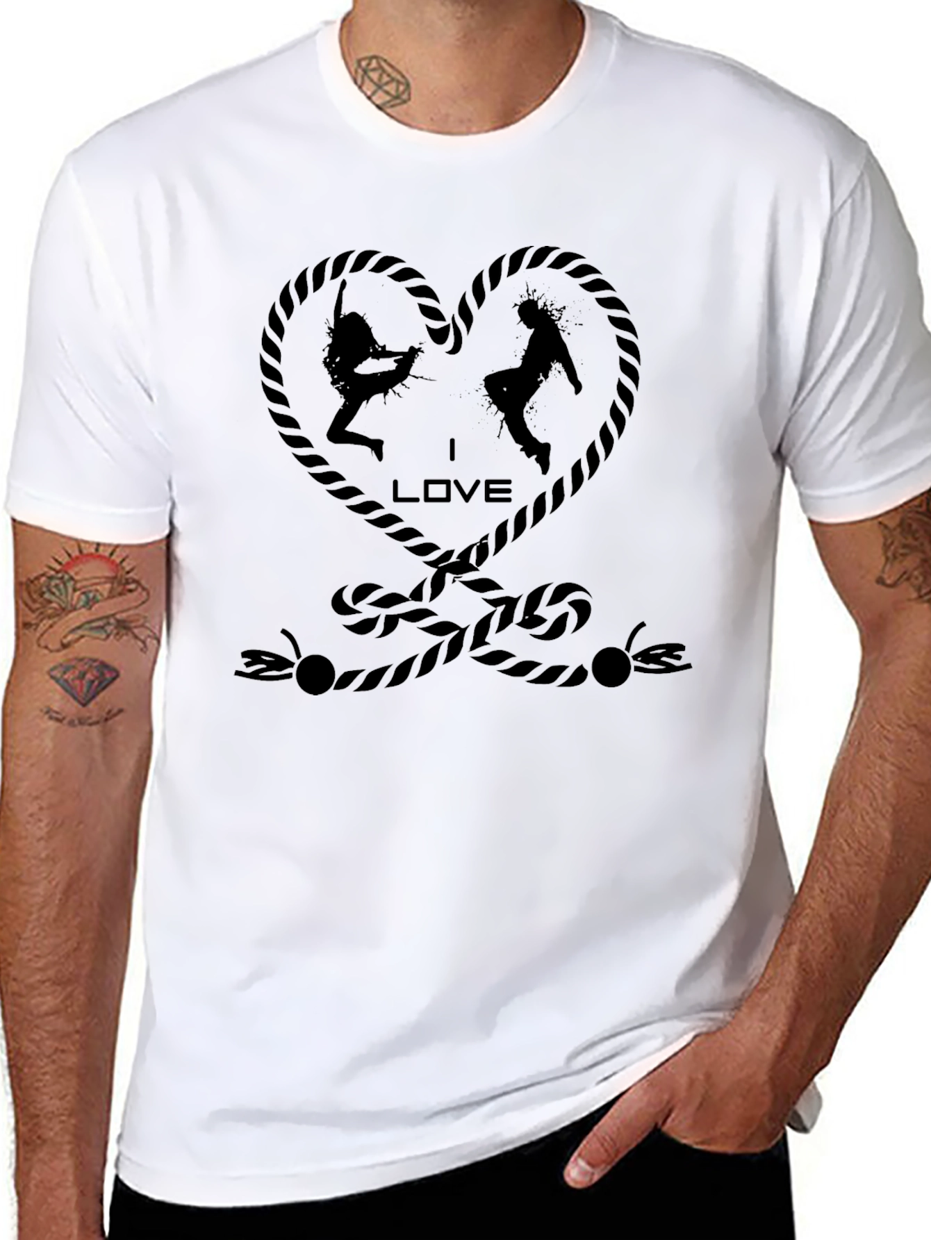 Black Rope Heart Rock Climbing T-Shirt - Unisex view 8