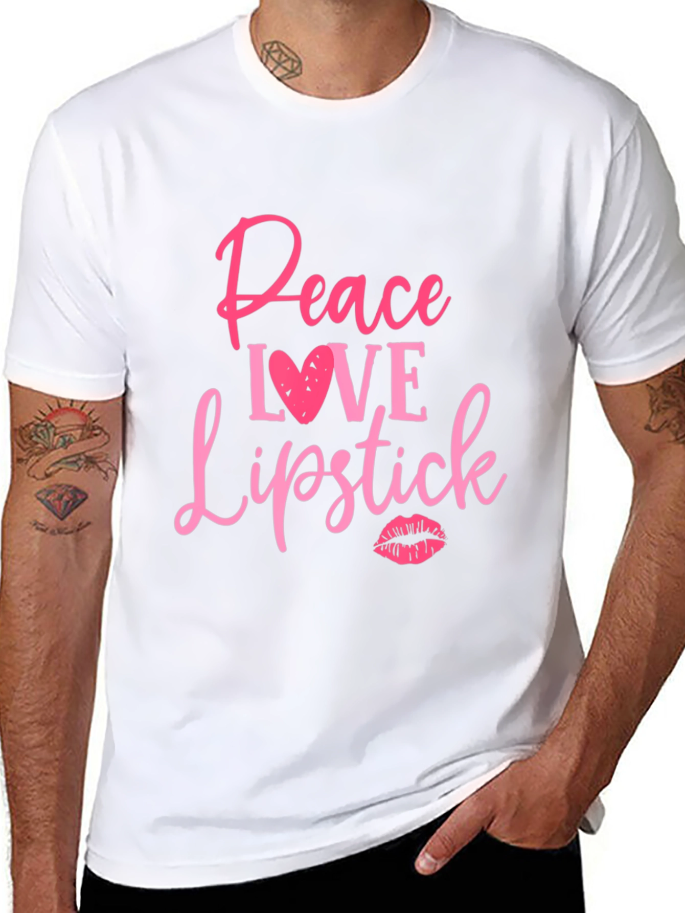 Black Peace Love Lipstick Graphic Tee - Black Cotton Casual T-Shirt view 8
