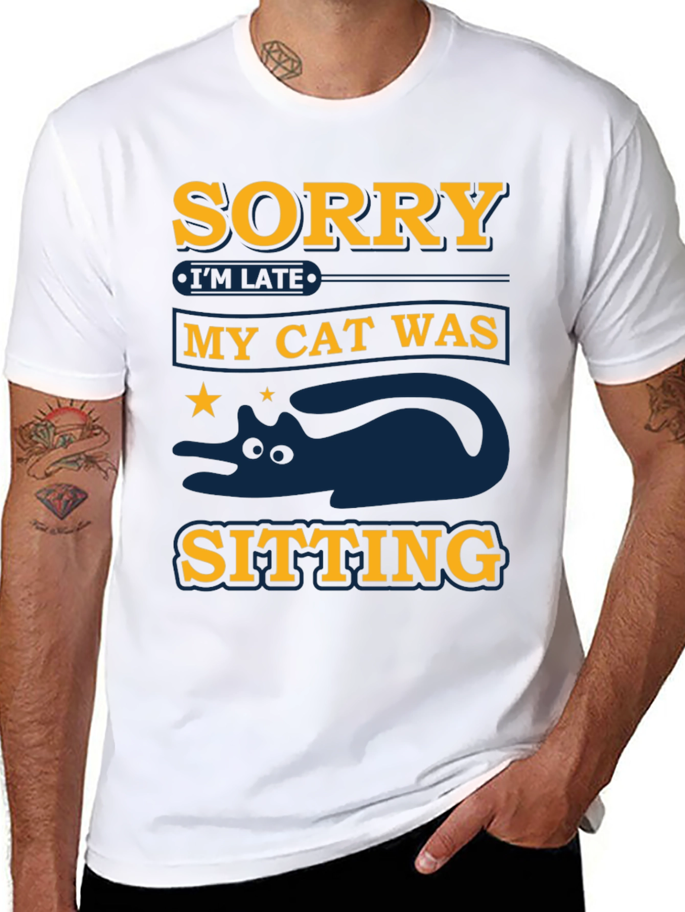 Black Sorry I'm Late My Cat Was Sitting T-Shirt view 8