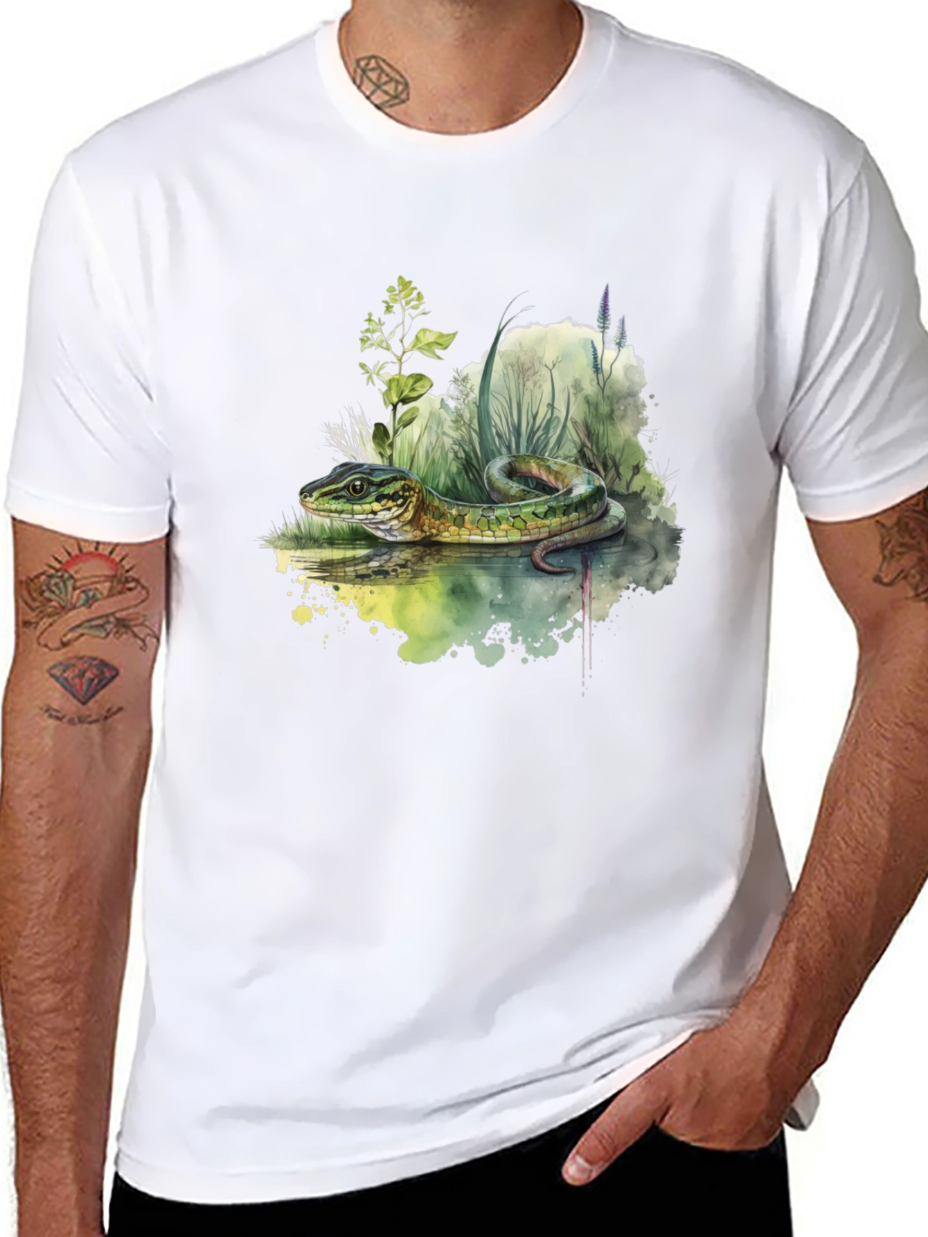 Black Snake Watercolor T-Shirt - Nature Inspired view 8