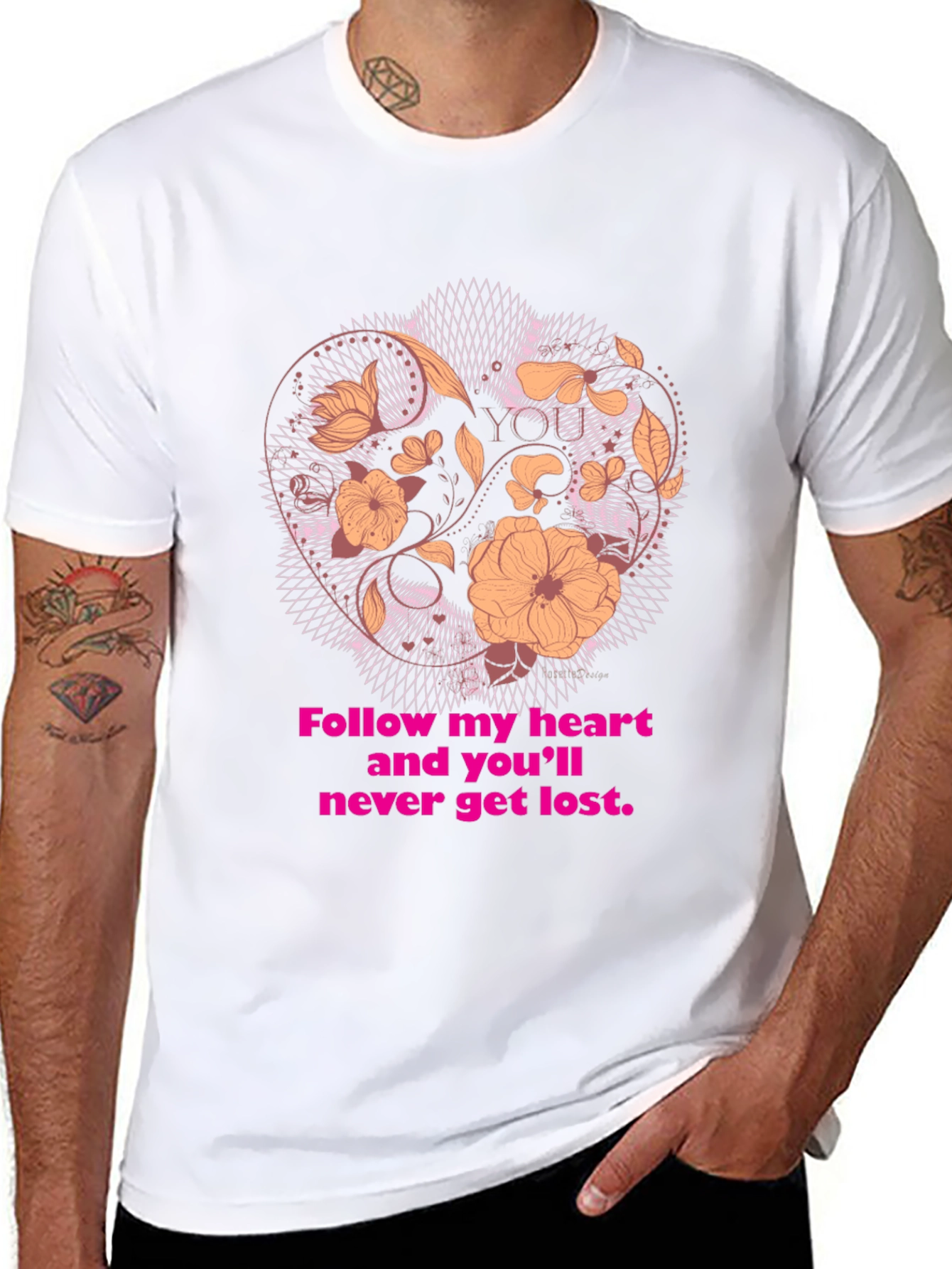 Black Floral Heart T-Shirt - Follow Your Heart Design view 8