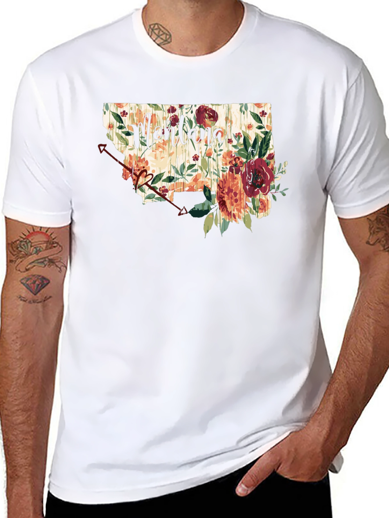 Black Floral Montana State T-Shirt view 8