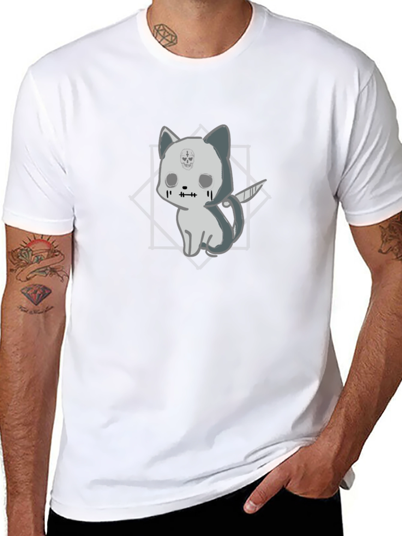 Black Gothic Cat with Knife T-Shirt - Black view 8