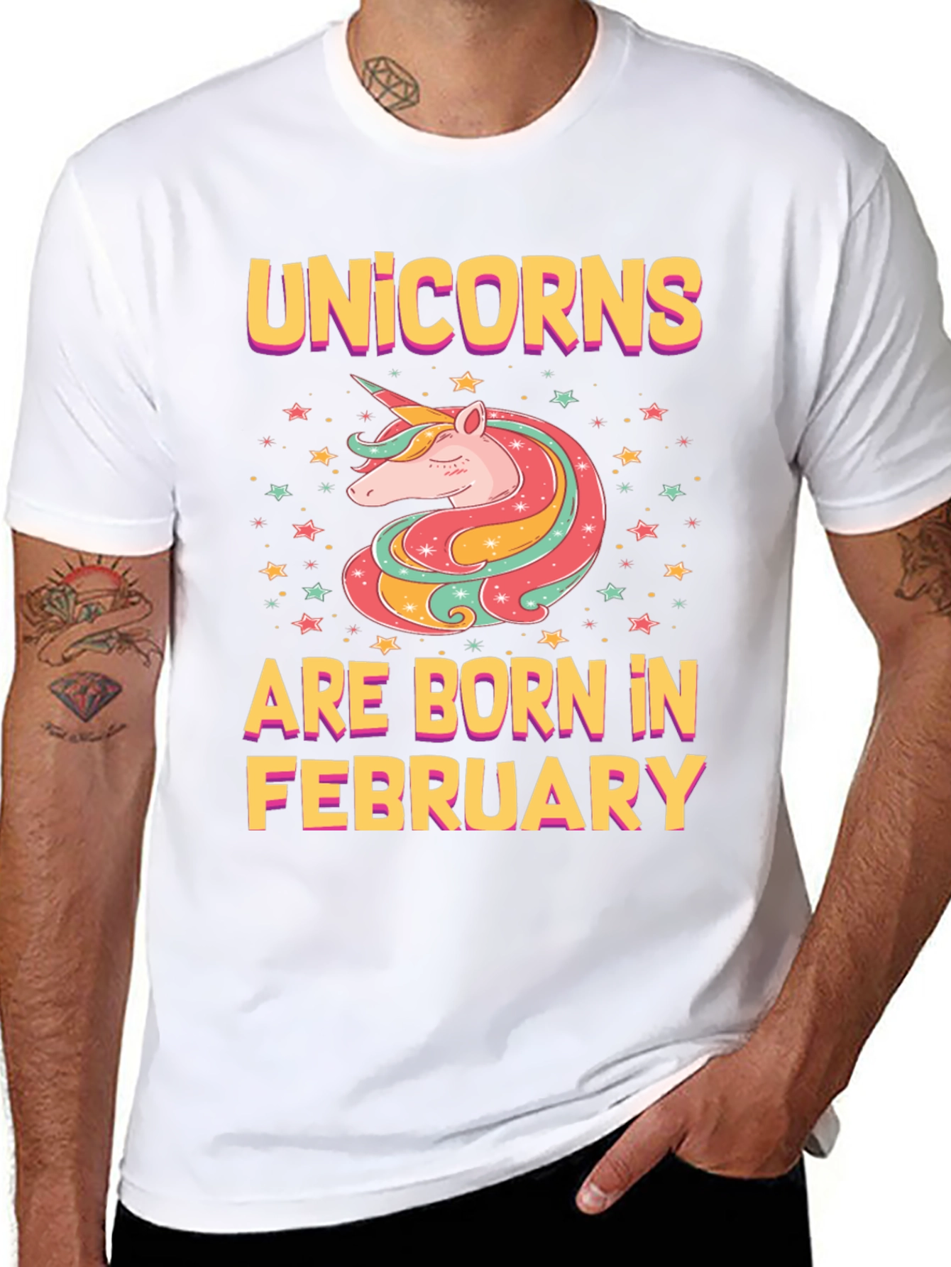Black Unicorns Born in February Black T-Shirt view 8
