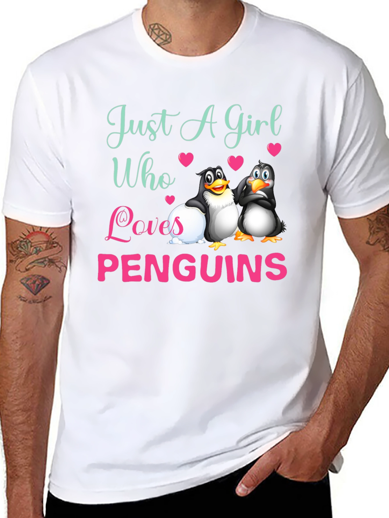 Black Just A Girl Who Loves Penguins T-Shirt view 8