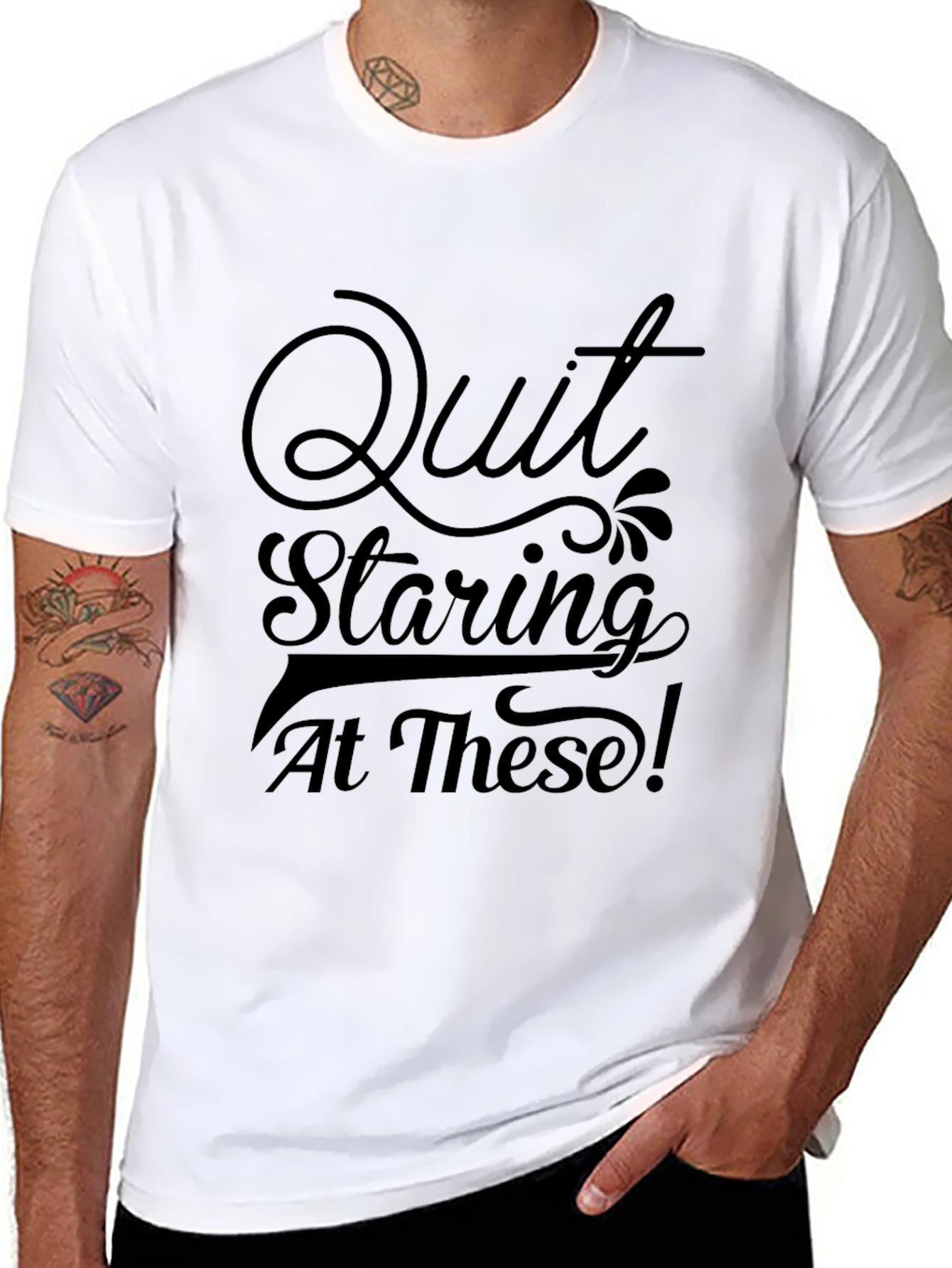 Black Quit Staring Tee - Funny Graphic T-Shirt view 8
