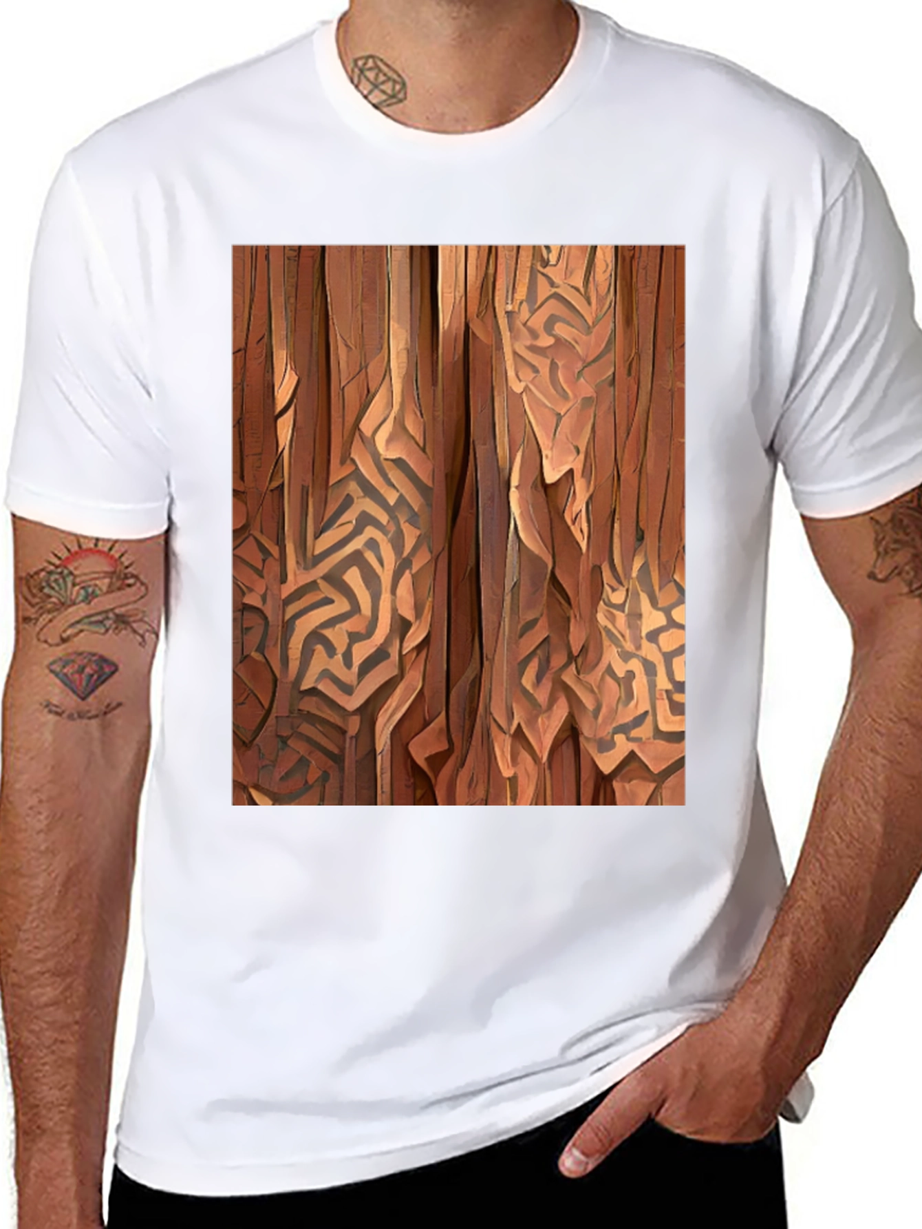 Black Abstract Wood Pattern Black T-Shirt view 8