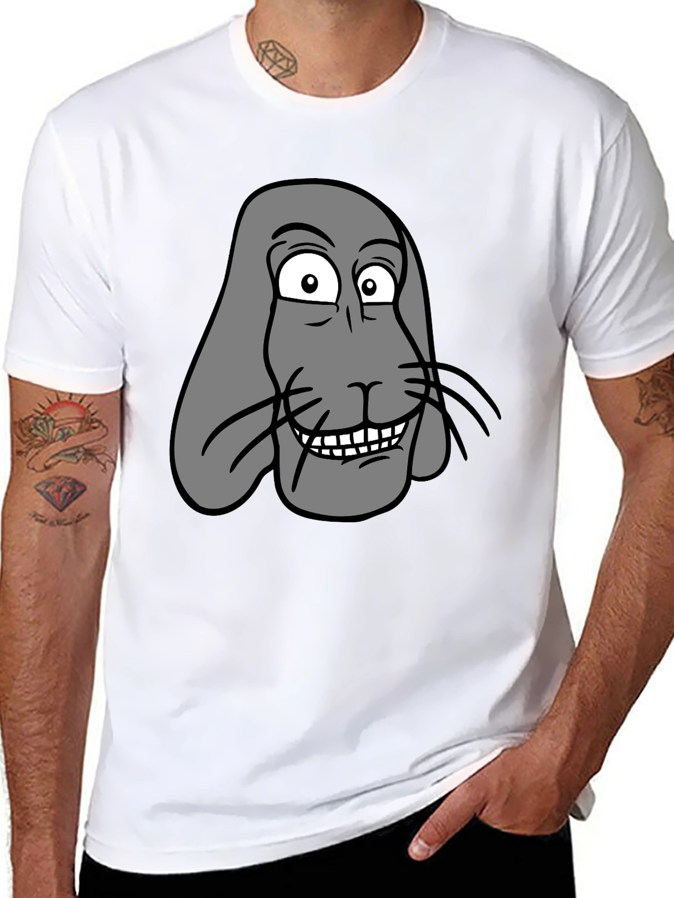 Black Funny Cartoon Animal Graphic Print Black T-Shirt view 8