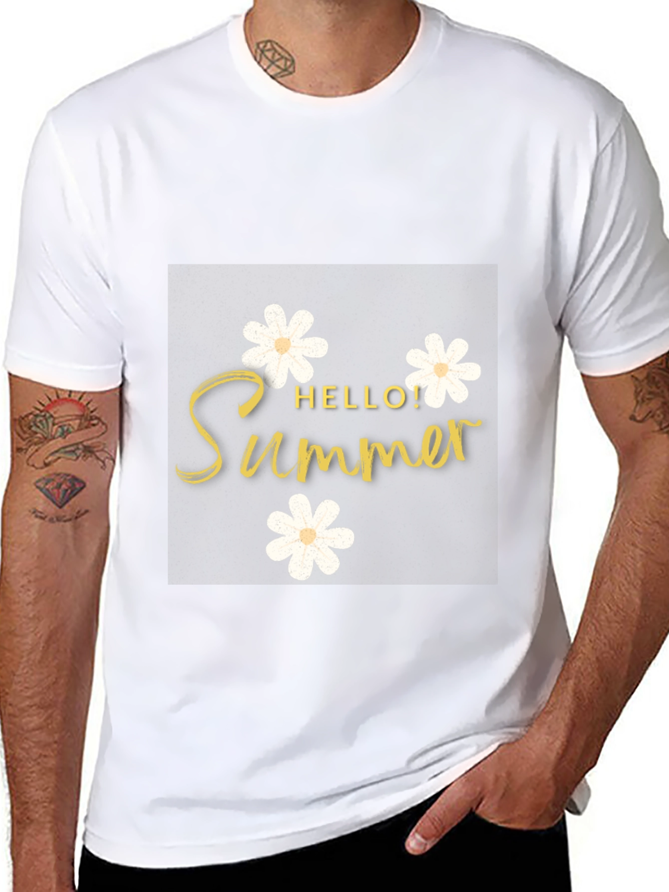 Black Hello Summer Black T-Shirt with Floral Design view 8