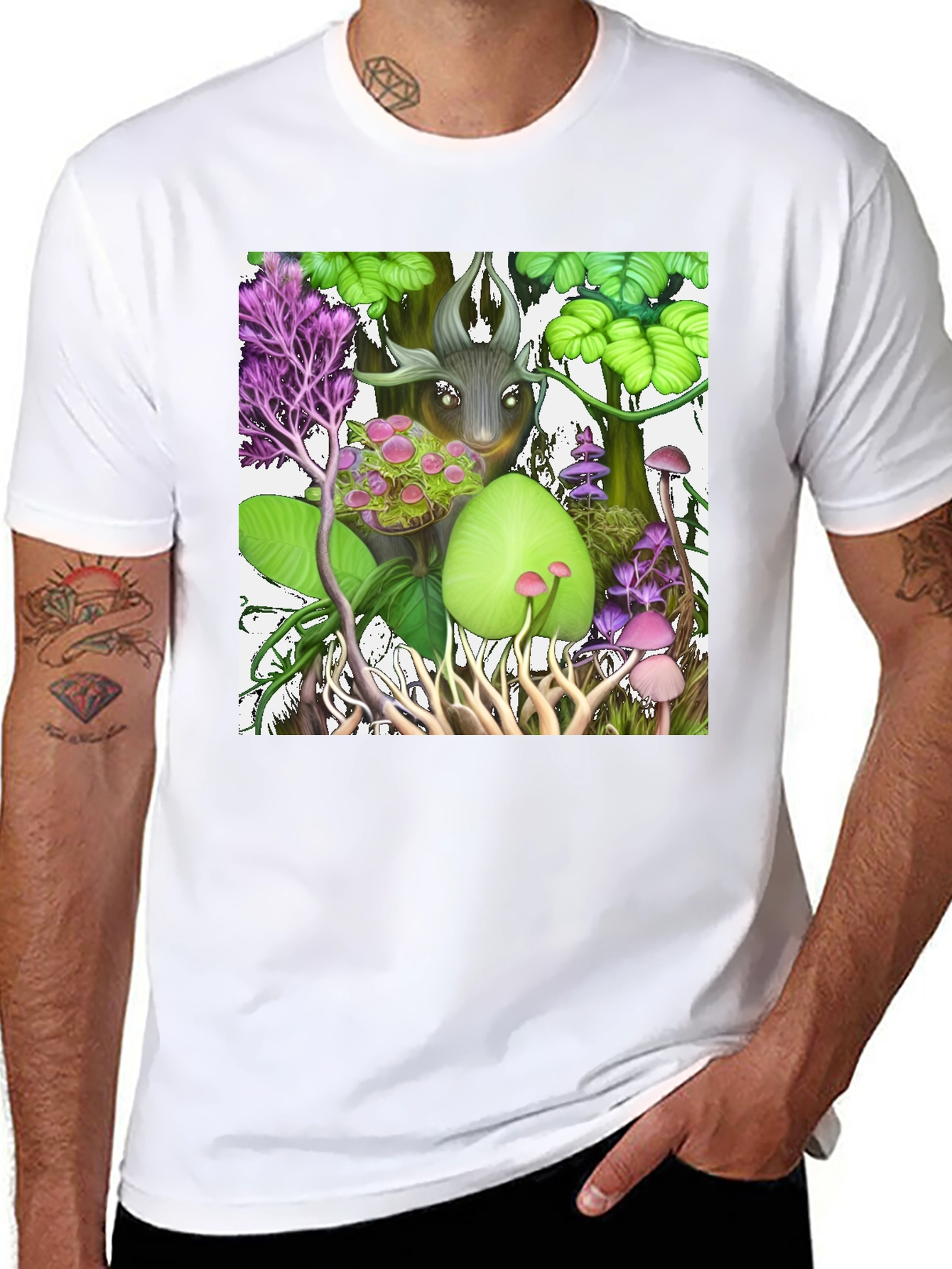 Black Enchanted Forest Graphic Black T-Shirt view 8