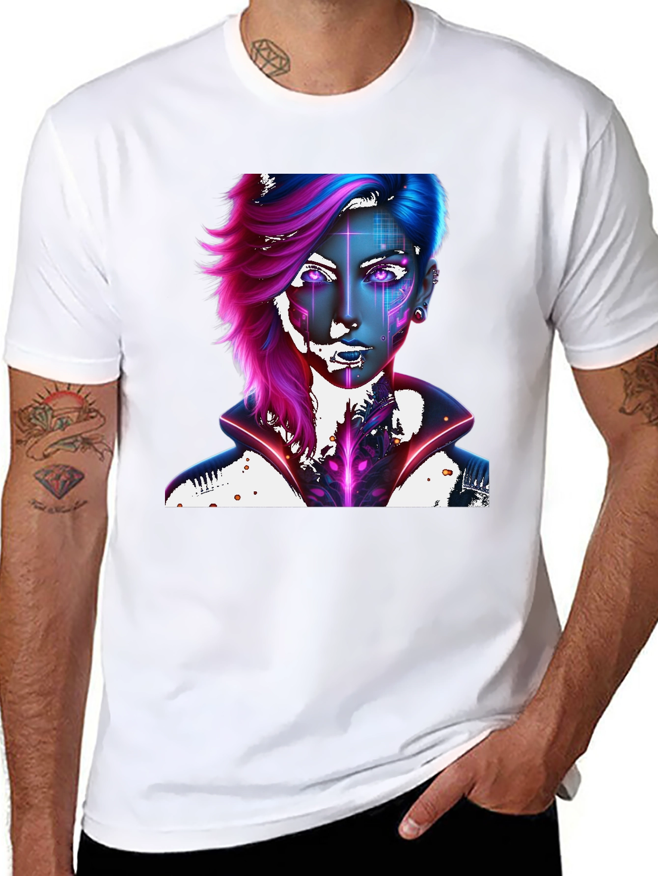 Black Cyberpunk Portrait Black Tee view 8