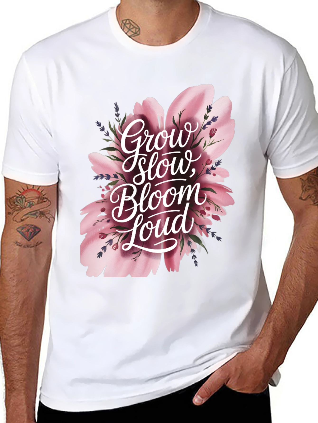 Black Grow Slow Bloom Loud Graphic Tee view 8