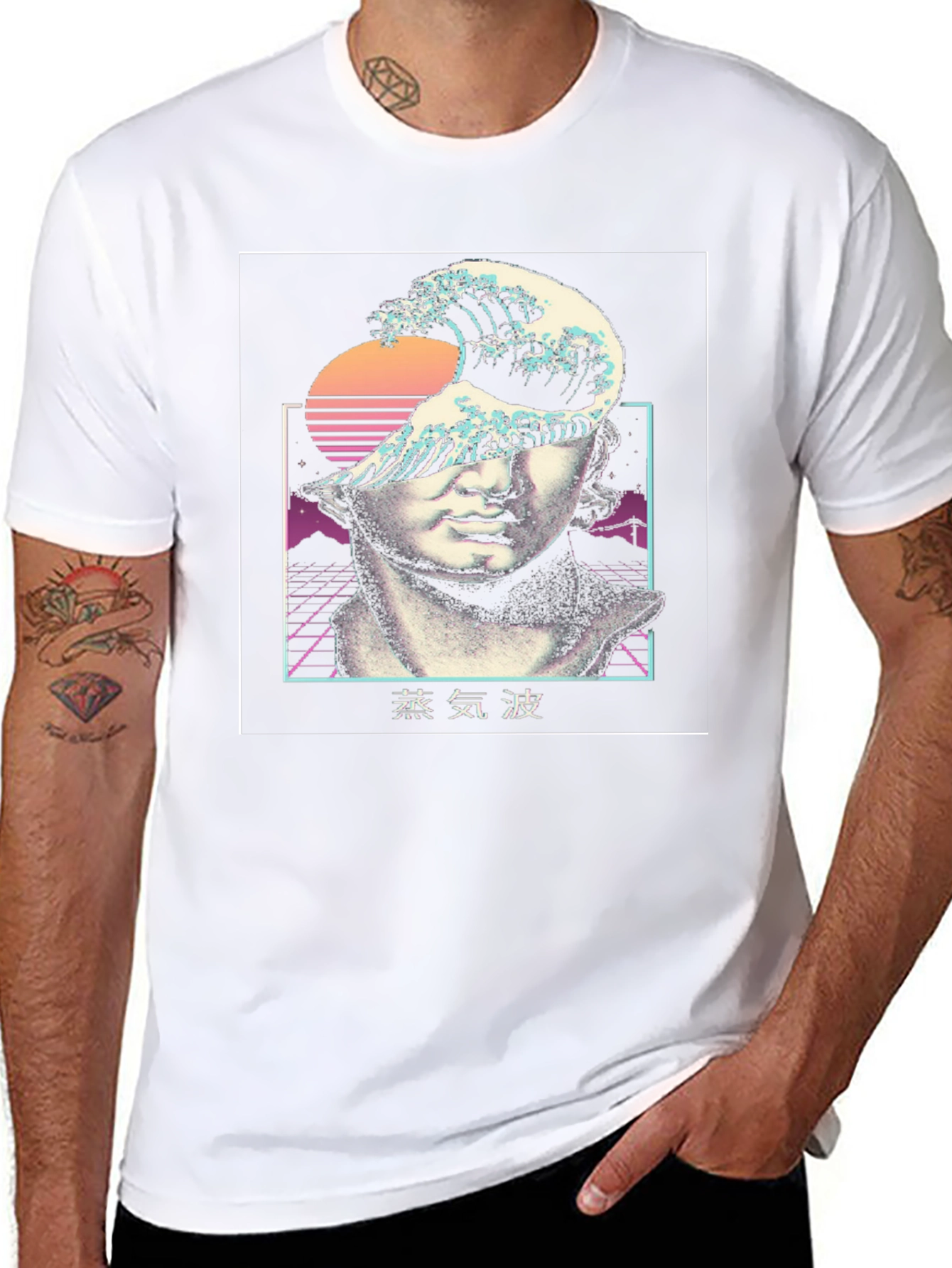 Black Vaporwave Statue Graphic Tee view 8