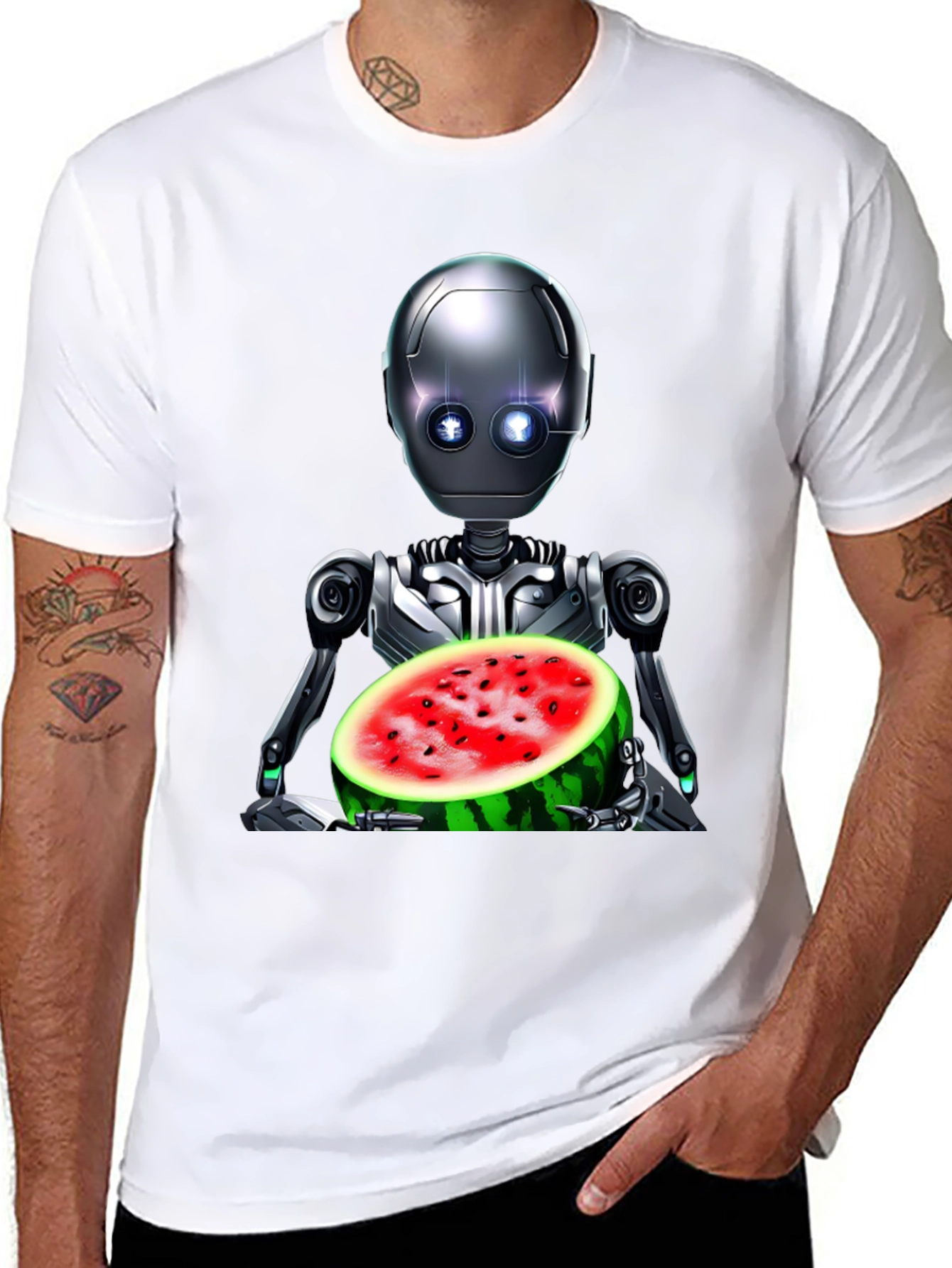 Black Robot with Watermelon Graphic Tee view 8