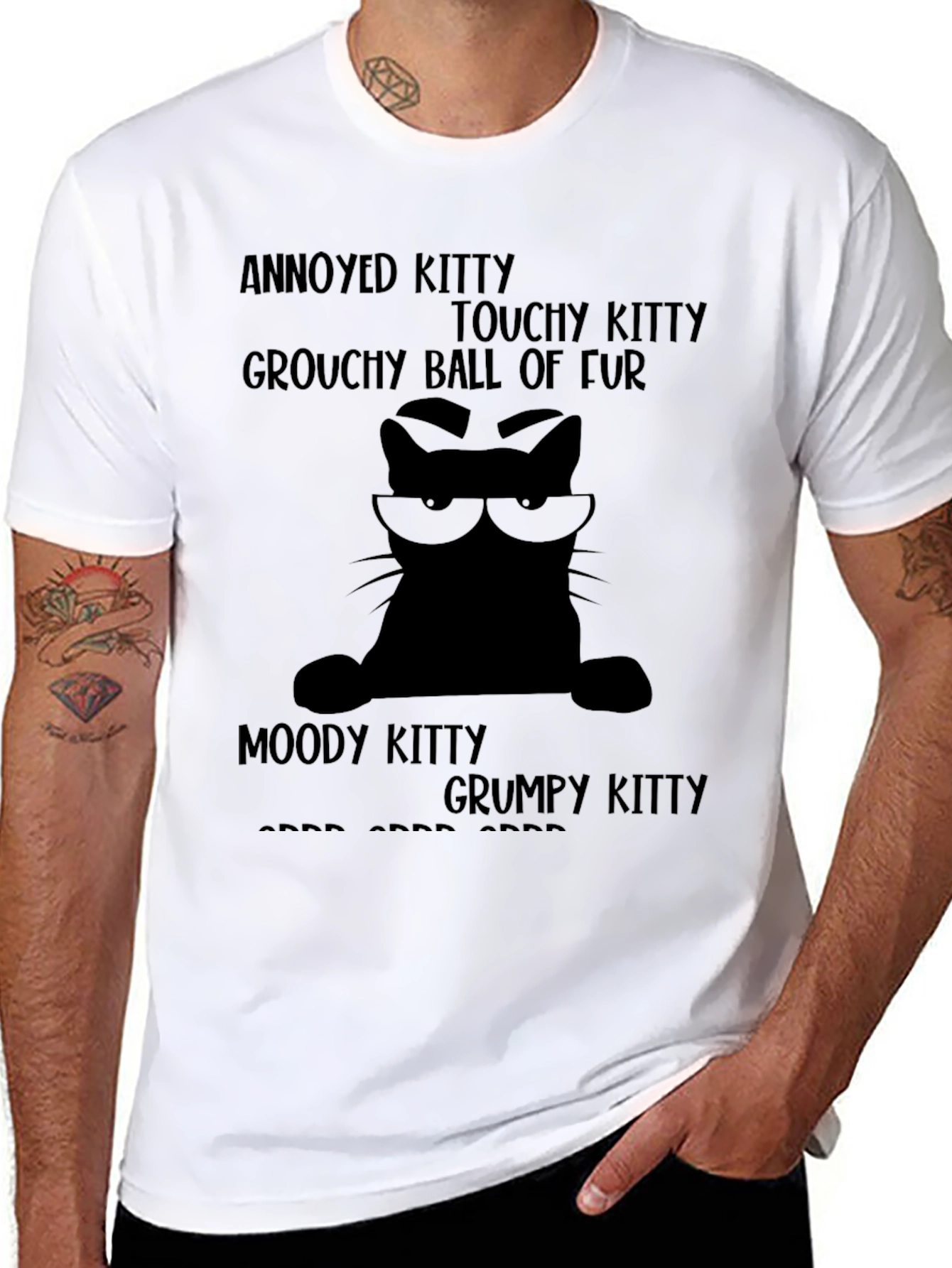 Black Annoyed Kitty T-Shirt - Grouchy Cat Tee view 8