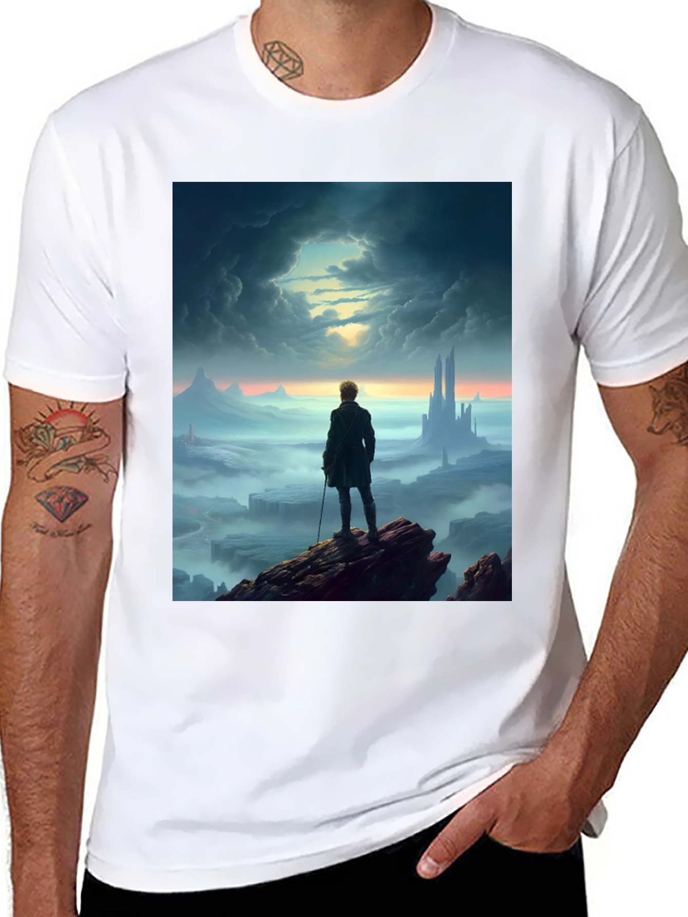 Black Epic Landscape Graphic Tee - Black Cotton Blend view 8