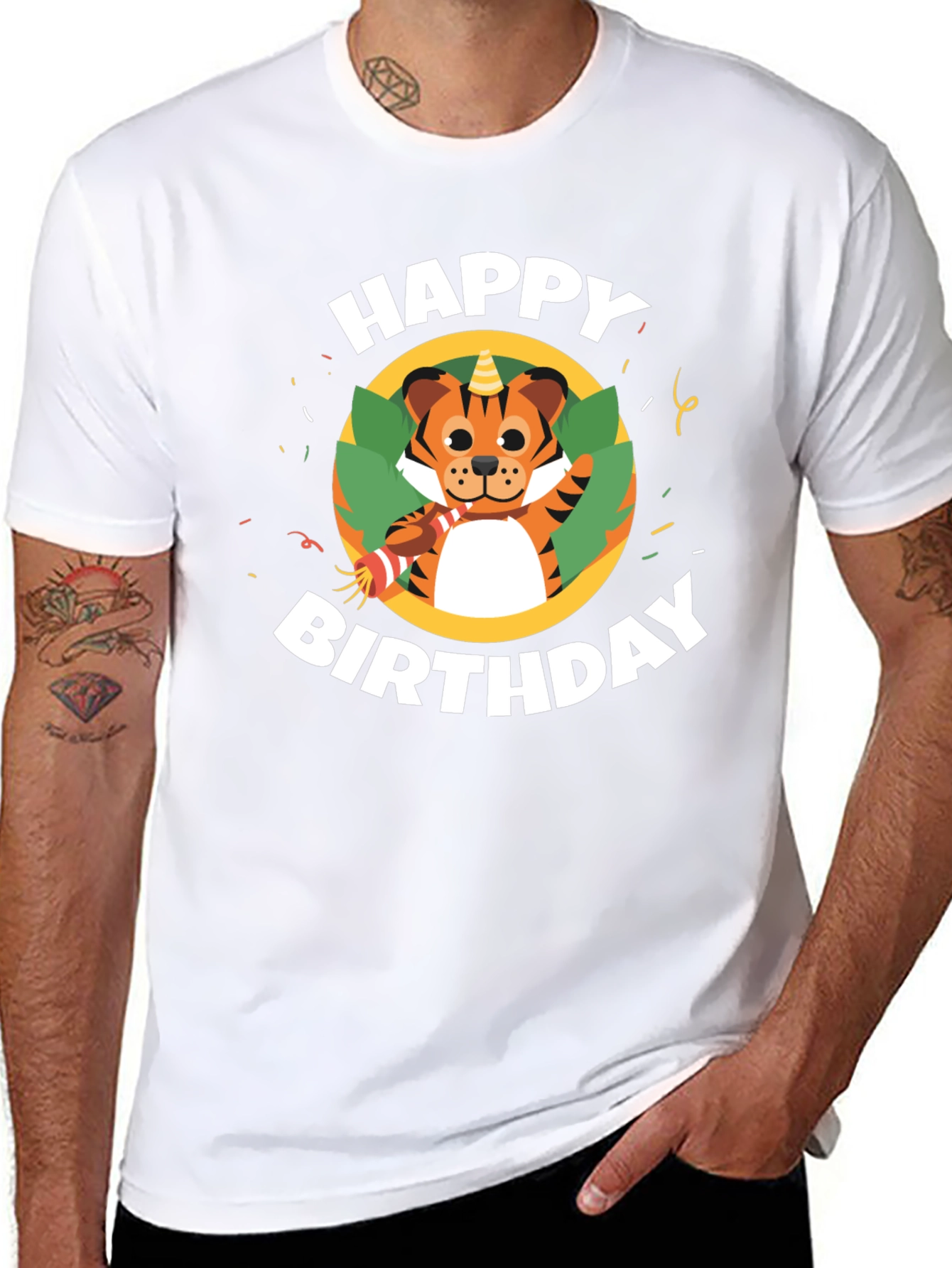 Black Happy Birthday Tiger Graphic T-Shirt view 8