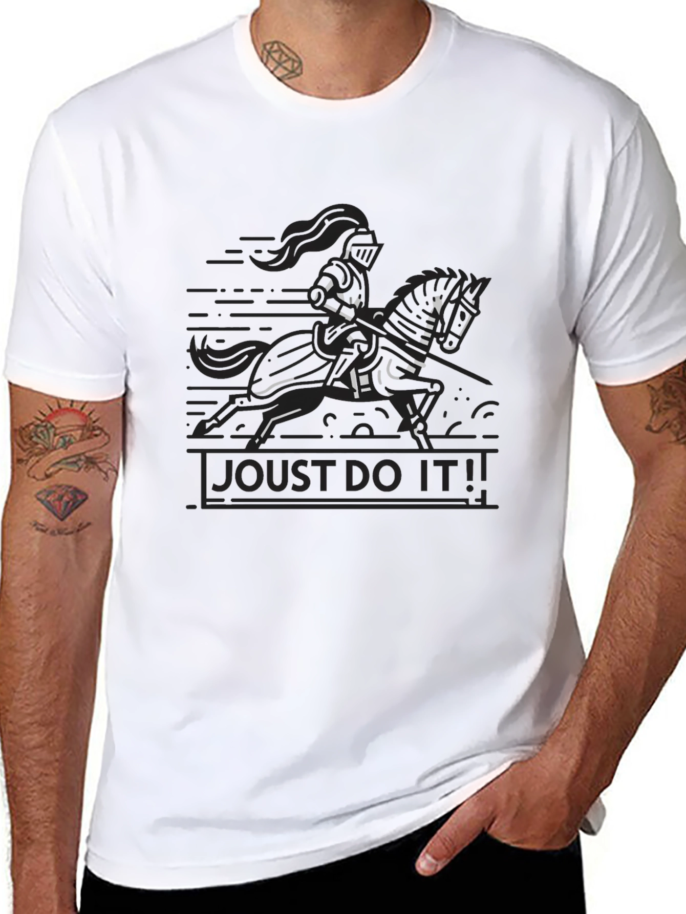 Black Joust Do It! Black T-Shirt - Knight on Horse view 8