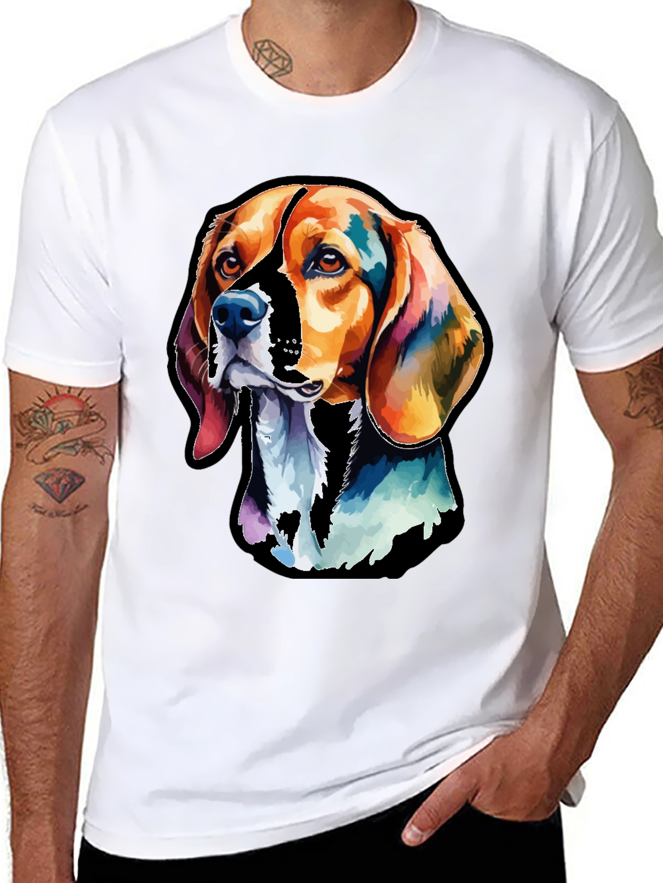Black Colorful Beagle Dog Graphic T-Shirt view 8