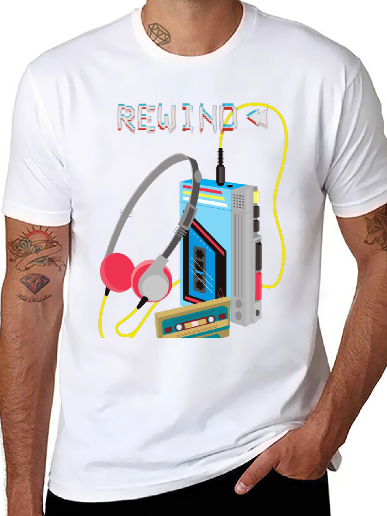 Black Rewind Cassette Player Graphic T-Shirt view 8
