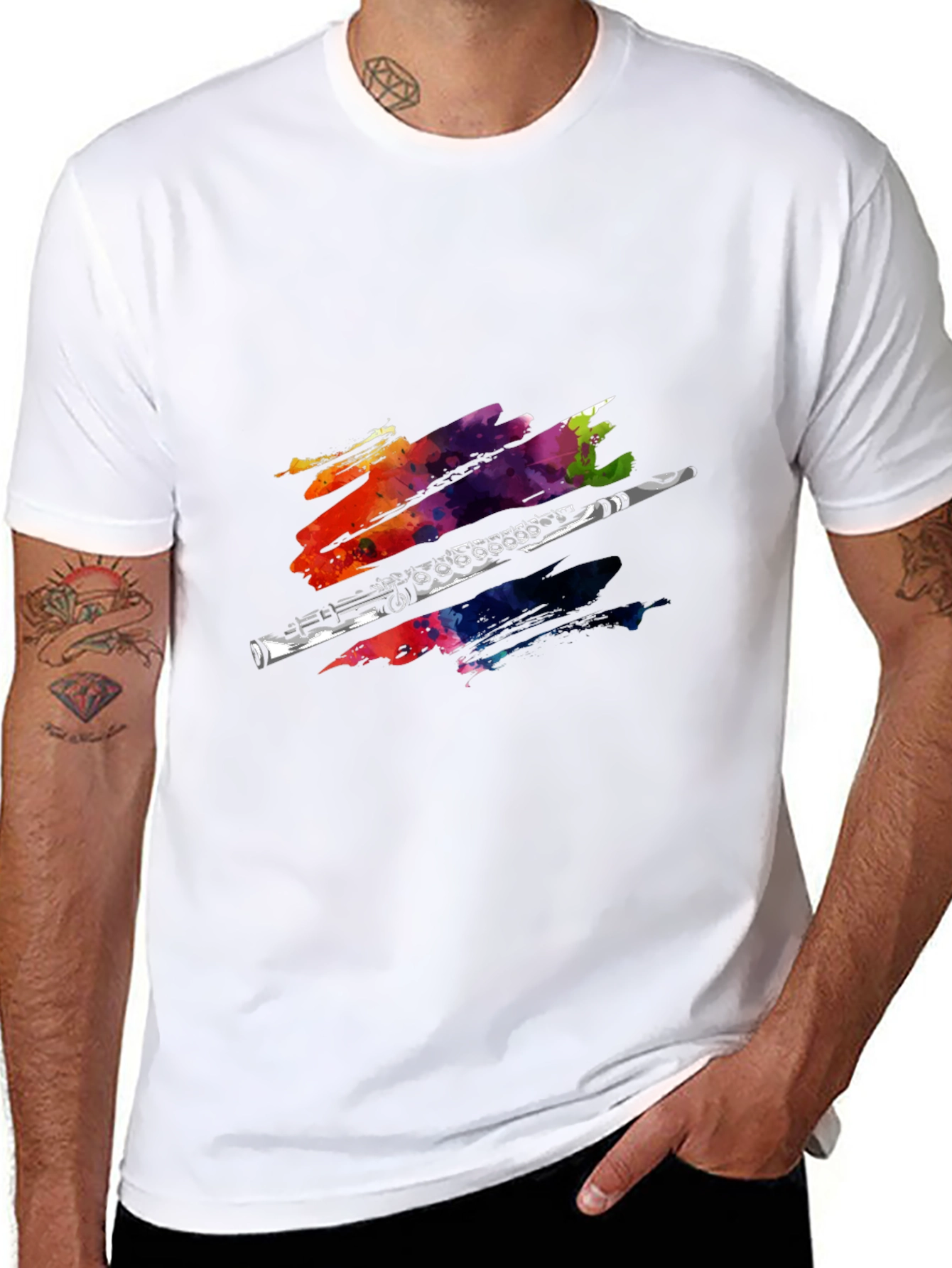 Black Flute Watercolor Graphic Print T-Shirt view 8