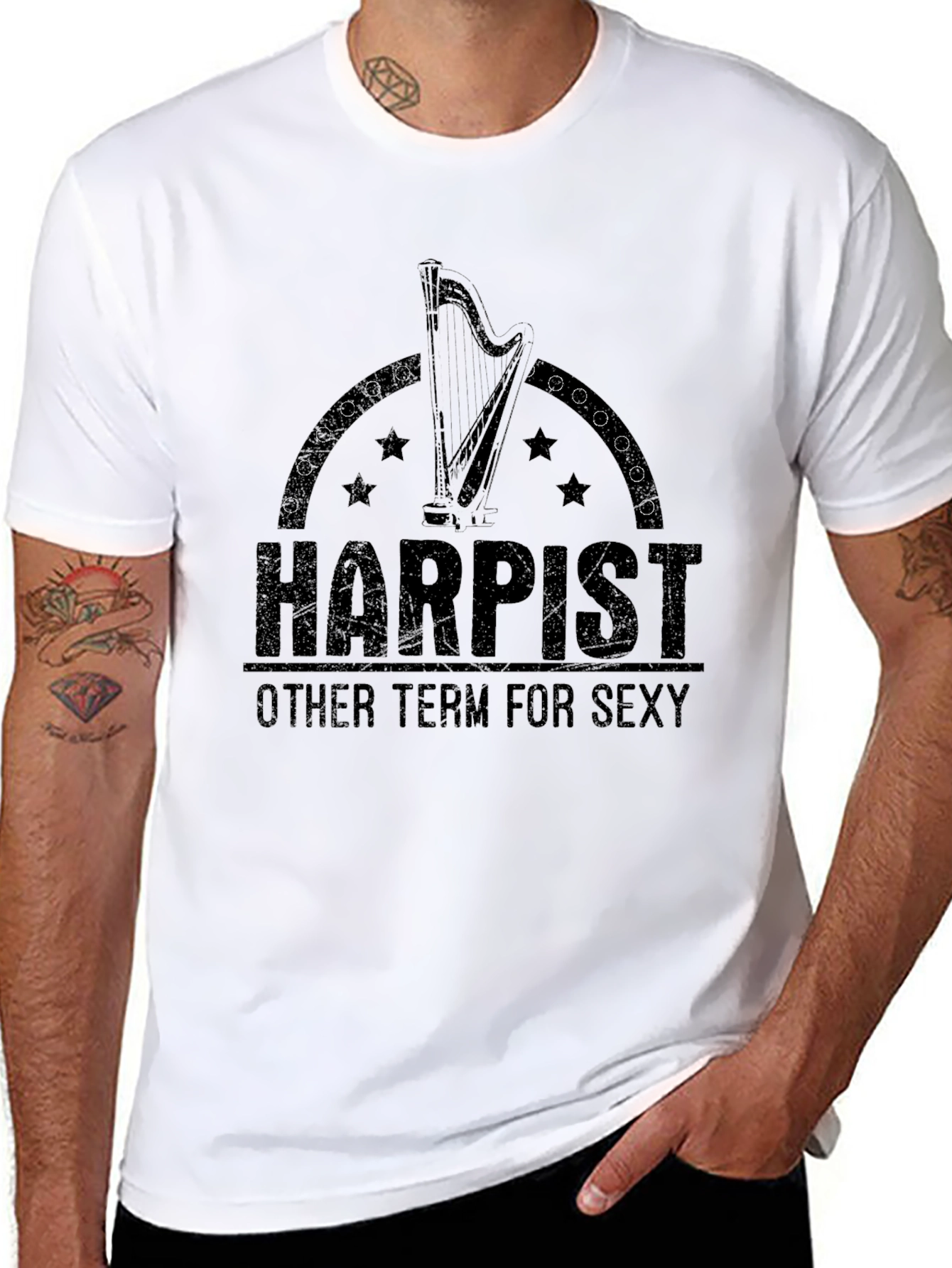 Black Harpist Sexy T-Shirt - Music Lover Tee view 8