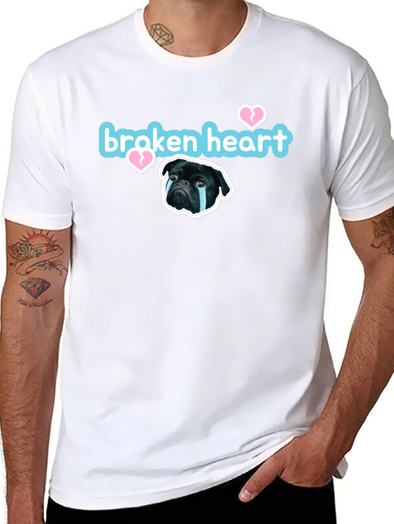 Black Broken Heart Pug Graphic Tee - Black Short Sleeve view 8