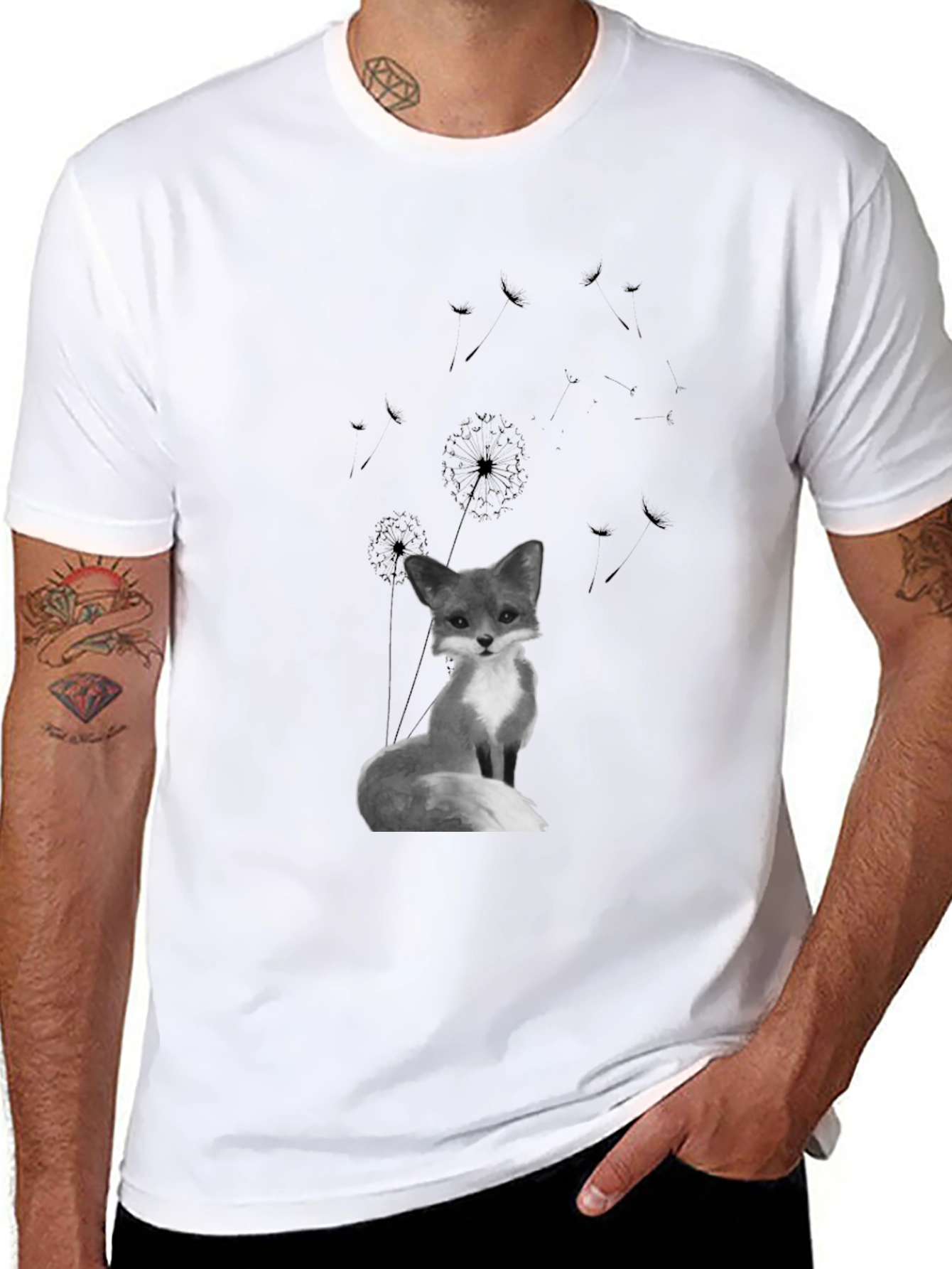 Black Fox & Dandelion Graphic Tee - Black Cotton Blend Shirt view 8