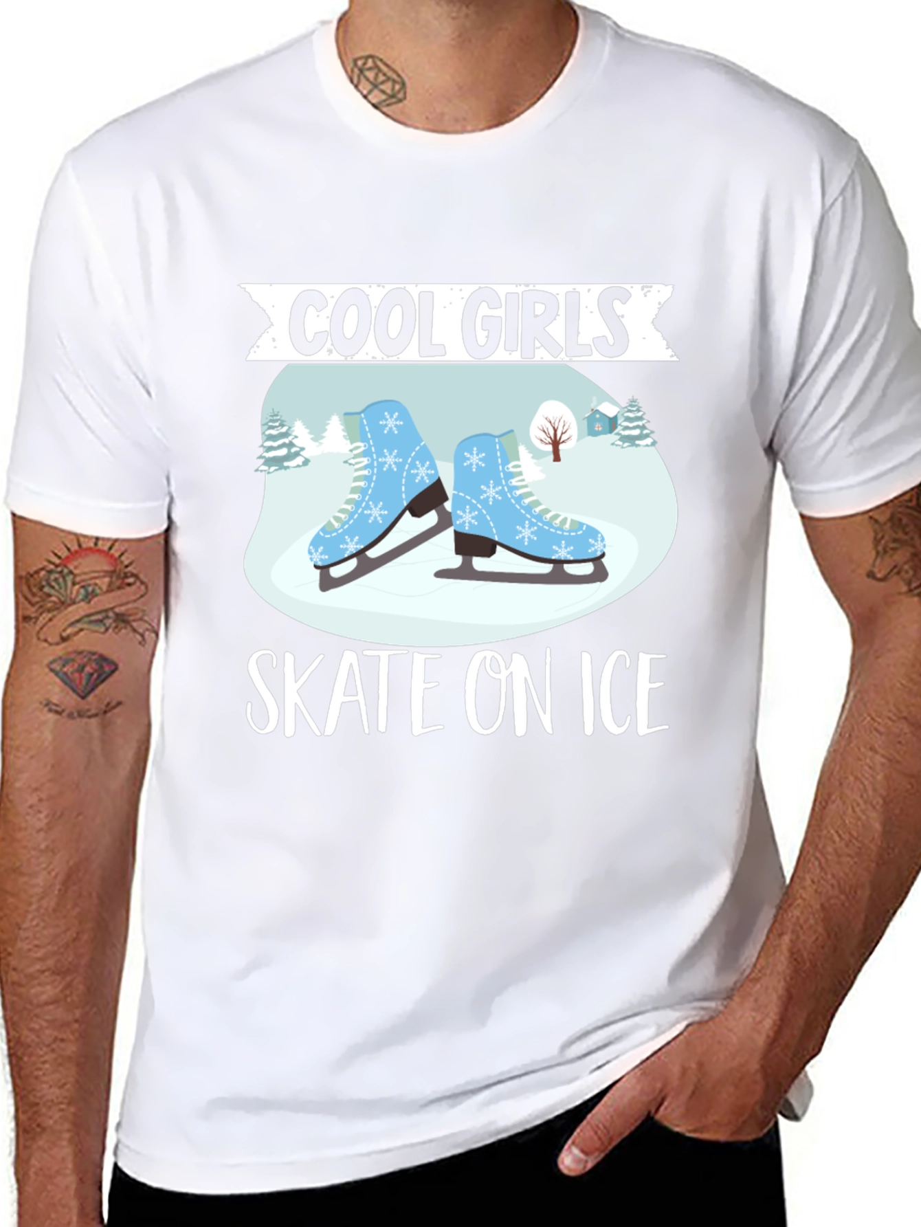 Black Cool Girls Skate On Ice T-Shirt view 8