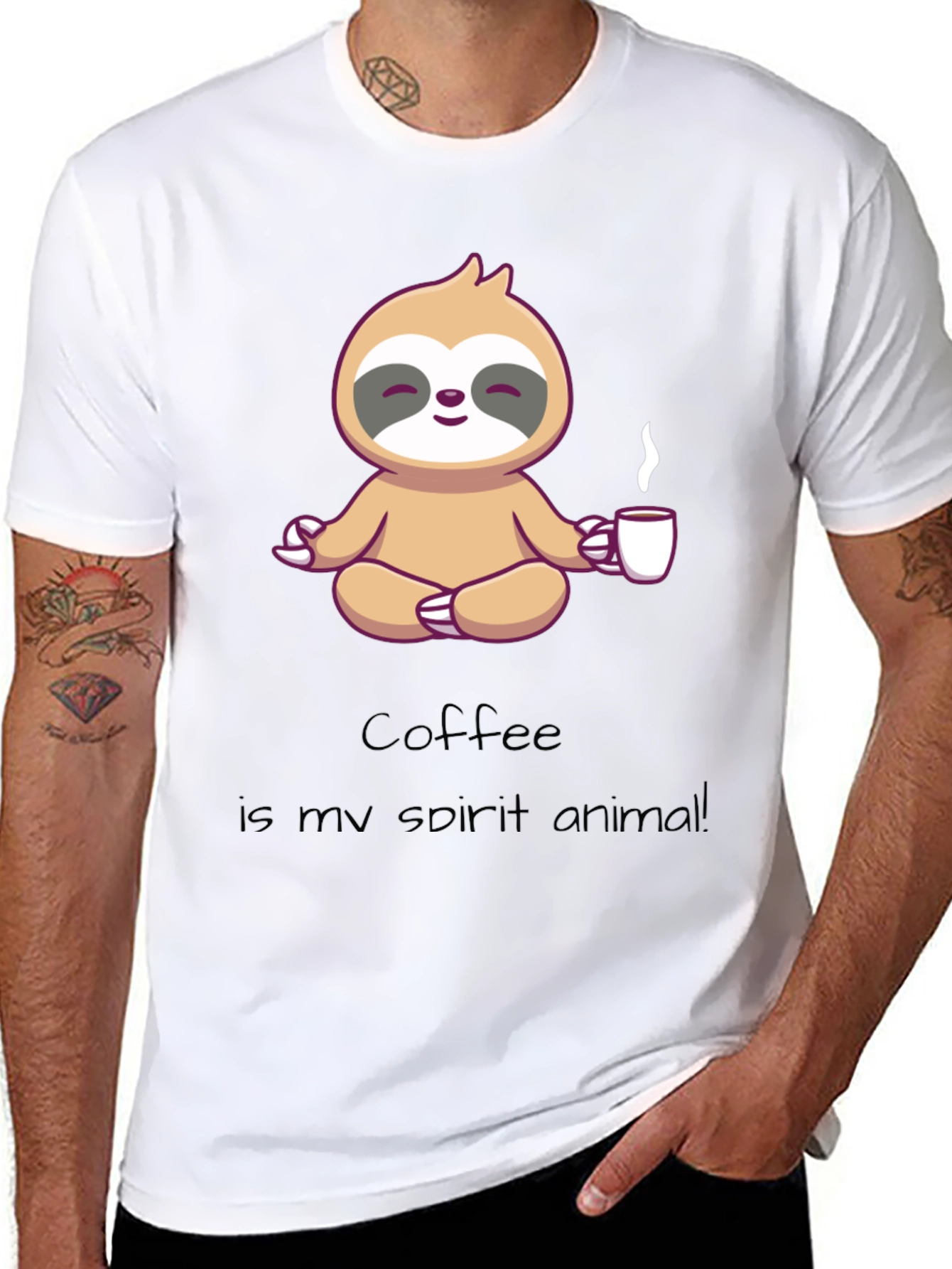 Black Coffee Sloth Spirit Animal Graphic T-Shirt view 8