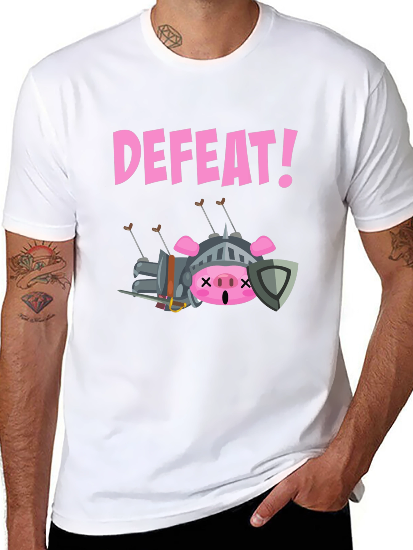 Black Defeated Pig Knight T-Shirt - Black view 8