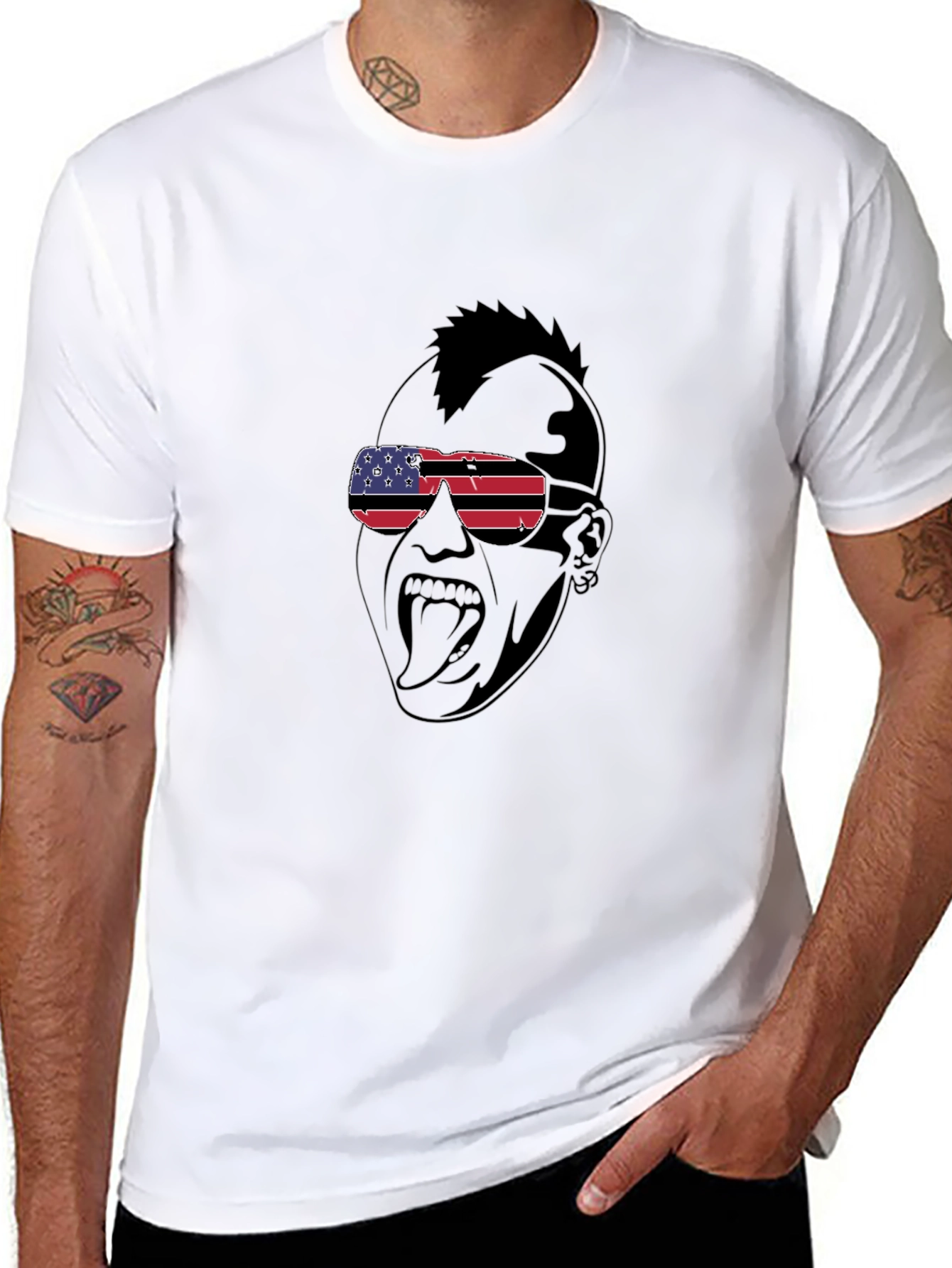 USA Flag Sunglasses Punk Graphic T-Shirt - 8