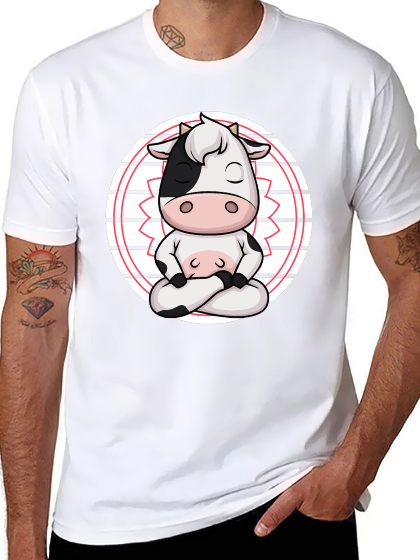 Black Zen Cow T-Shirt - Meditating Cartoon Animal Tee view 8