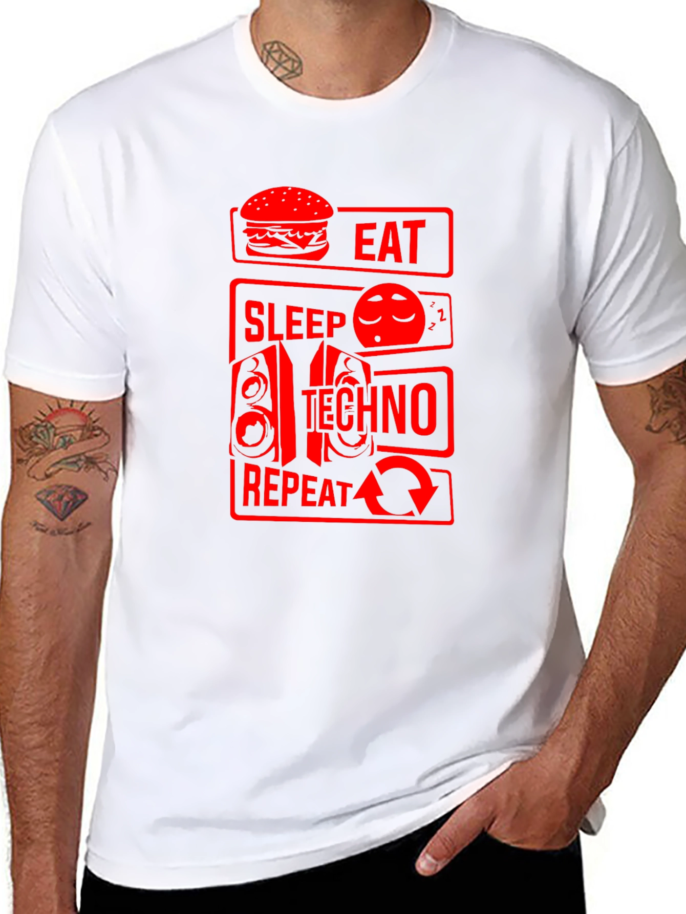 Black Eat Sleep Techno Repeat Graphic Tee - Black view 8